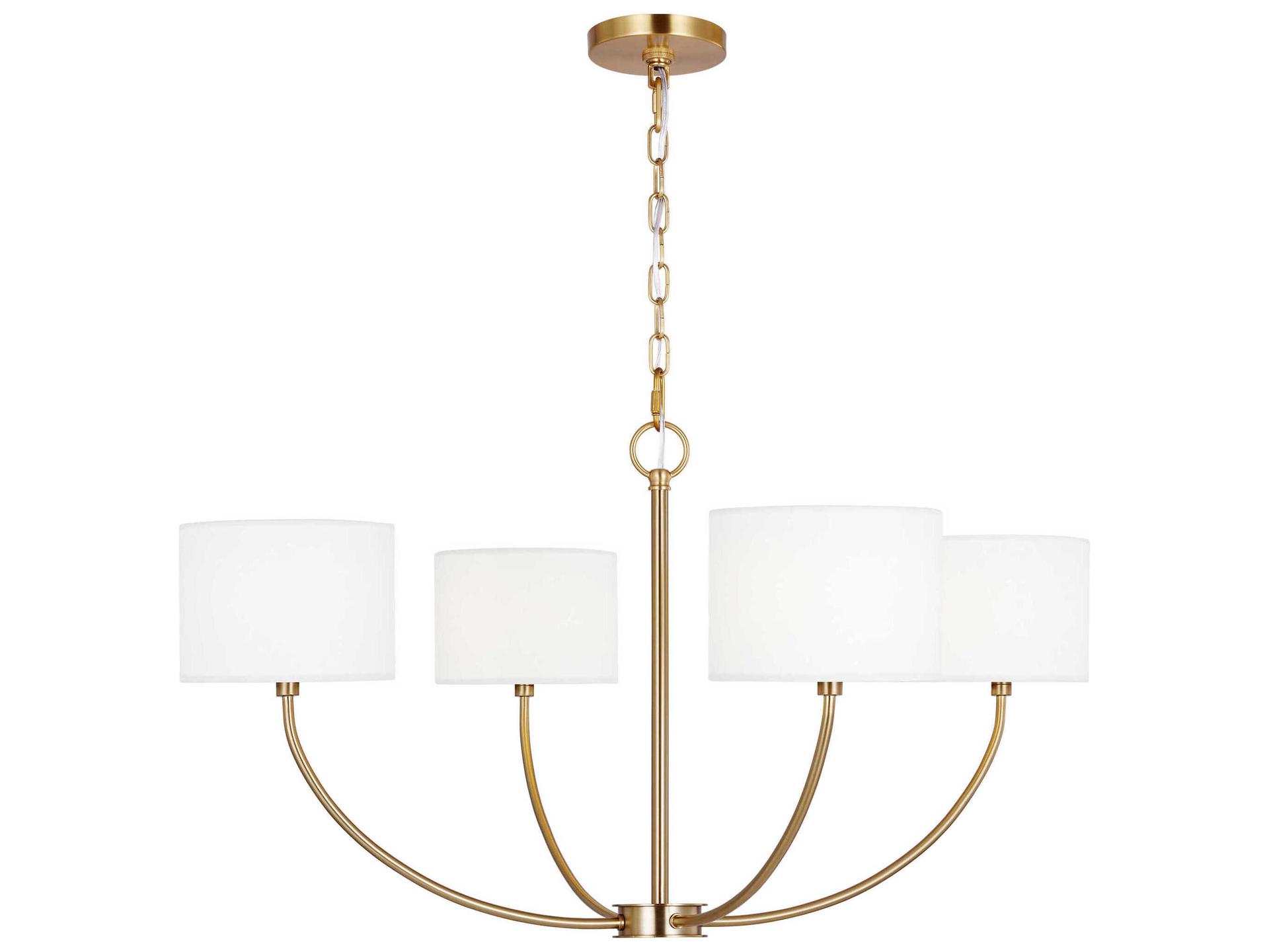 4-Light Sawyer Chandelier in Burnished Brass with Fabric Shades