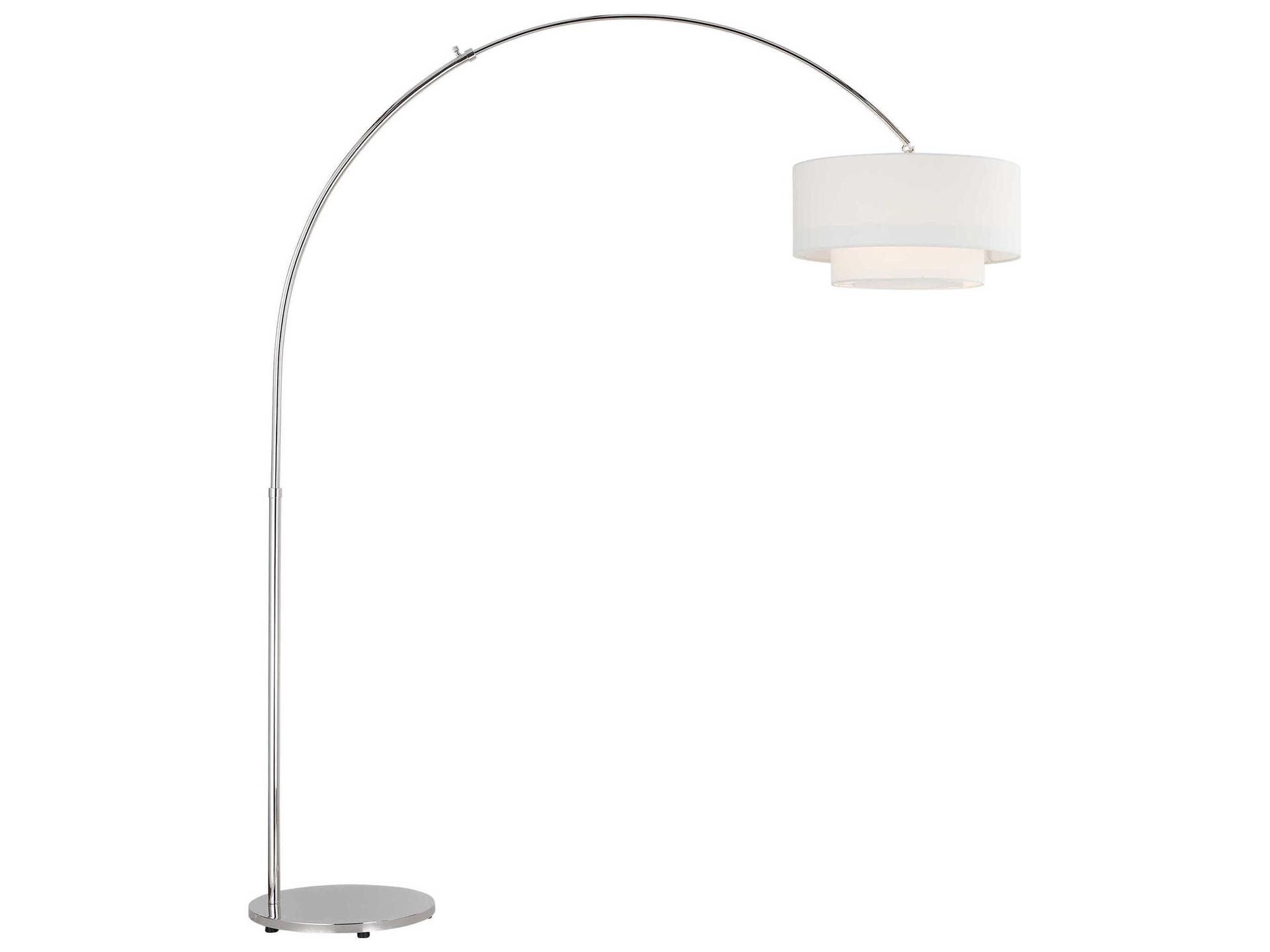 Sawyer Arc Floor Lamp in Polished Nickel with White Linen Shade