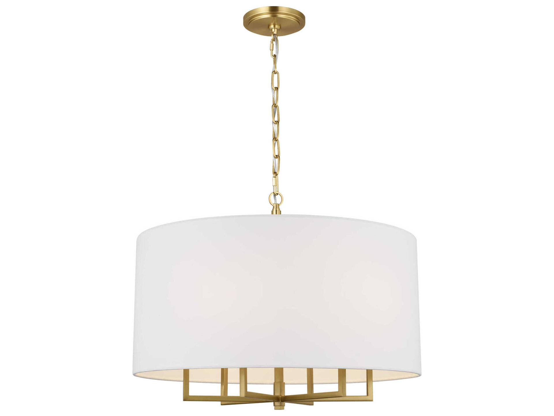 6-Light Danica Drum Chandelier in Burnished Brass with White Linen Shade
