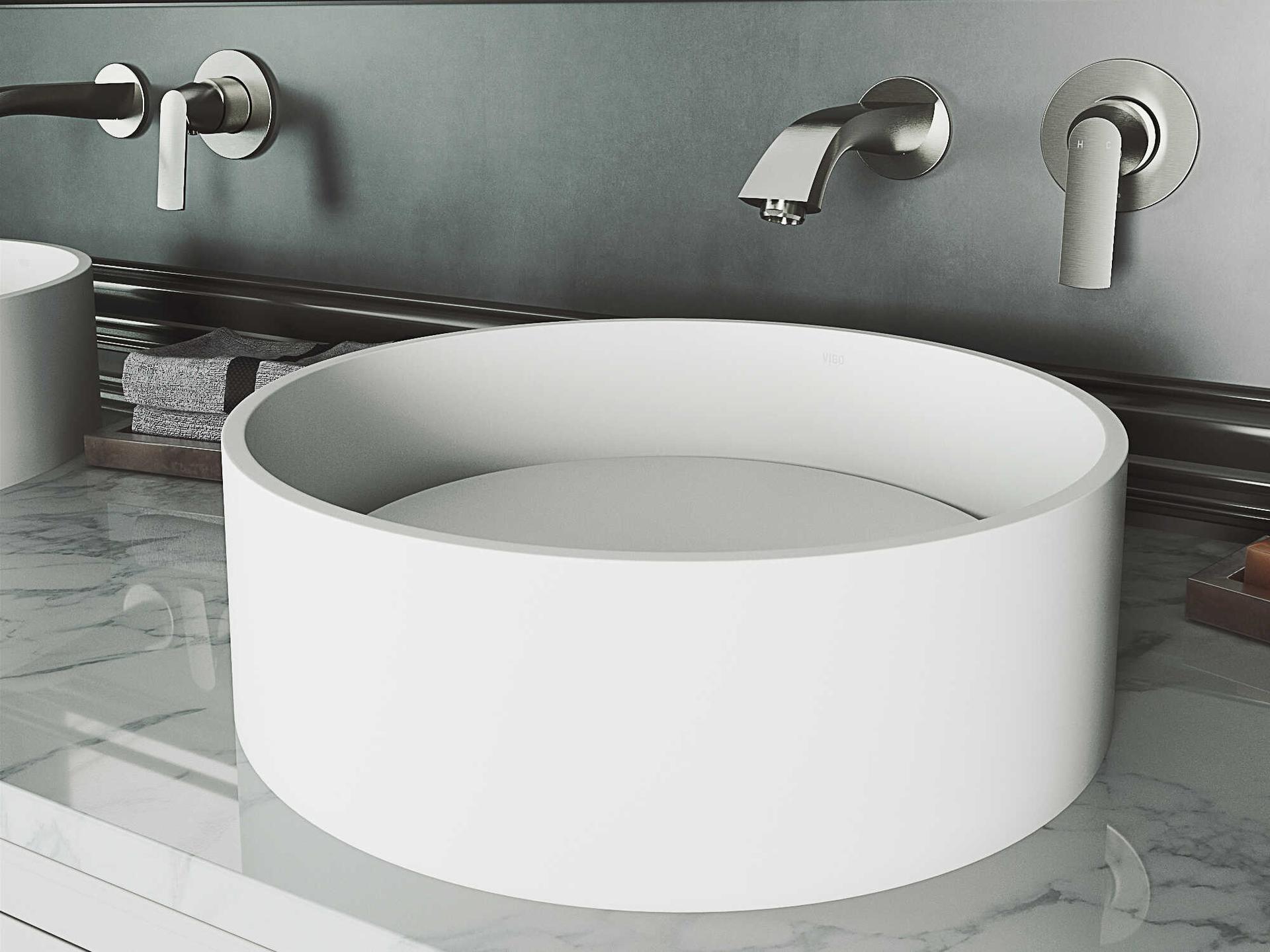 Vigo Anvil Matte Stone Round Vessel Bathroom Sink