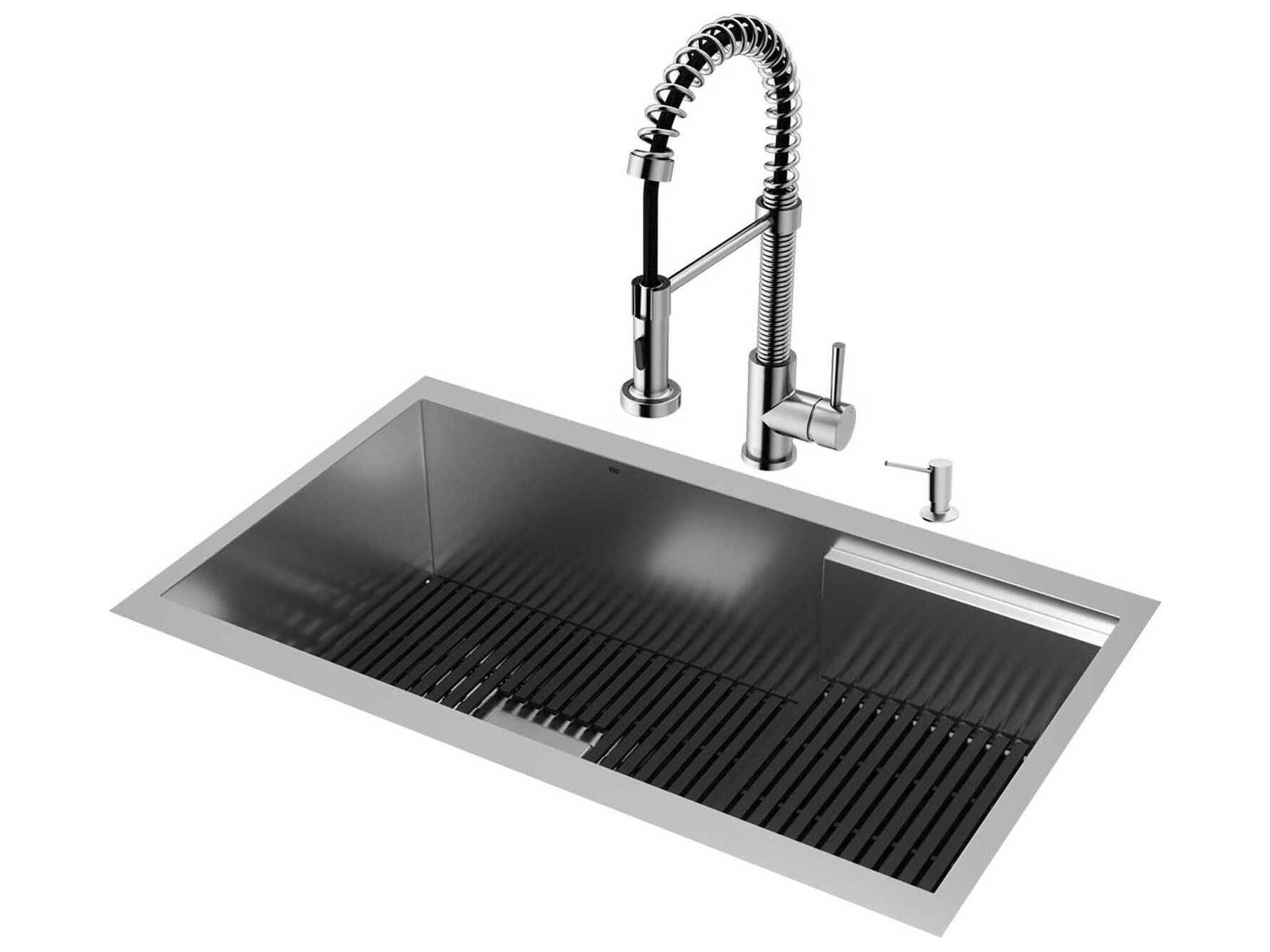 Vigo Hampton Stainless Steel Single Bowl Undermount Utility Tier Workstation Kitchen Sink with Faucet and Accessories