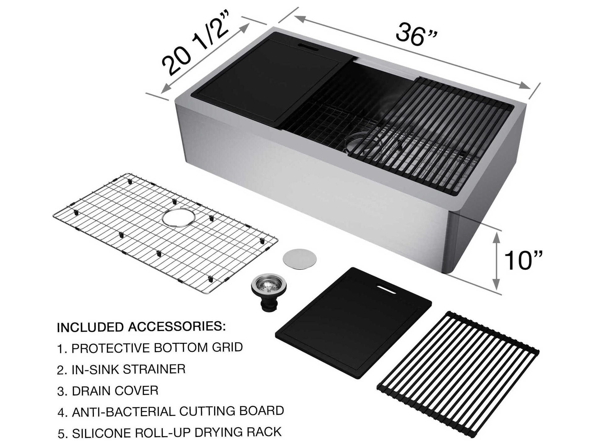 Vigo Oxford Stainless Steel 36" Rectangular Single-Bowl Undermount Flat-Front Farmhouse Kitchen Sink with Matte Black Pull-Down Sprayer Greenwich Faucet and Soap Dispenser