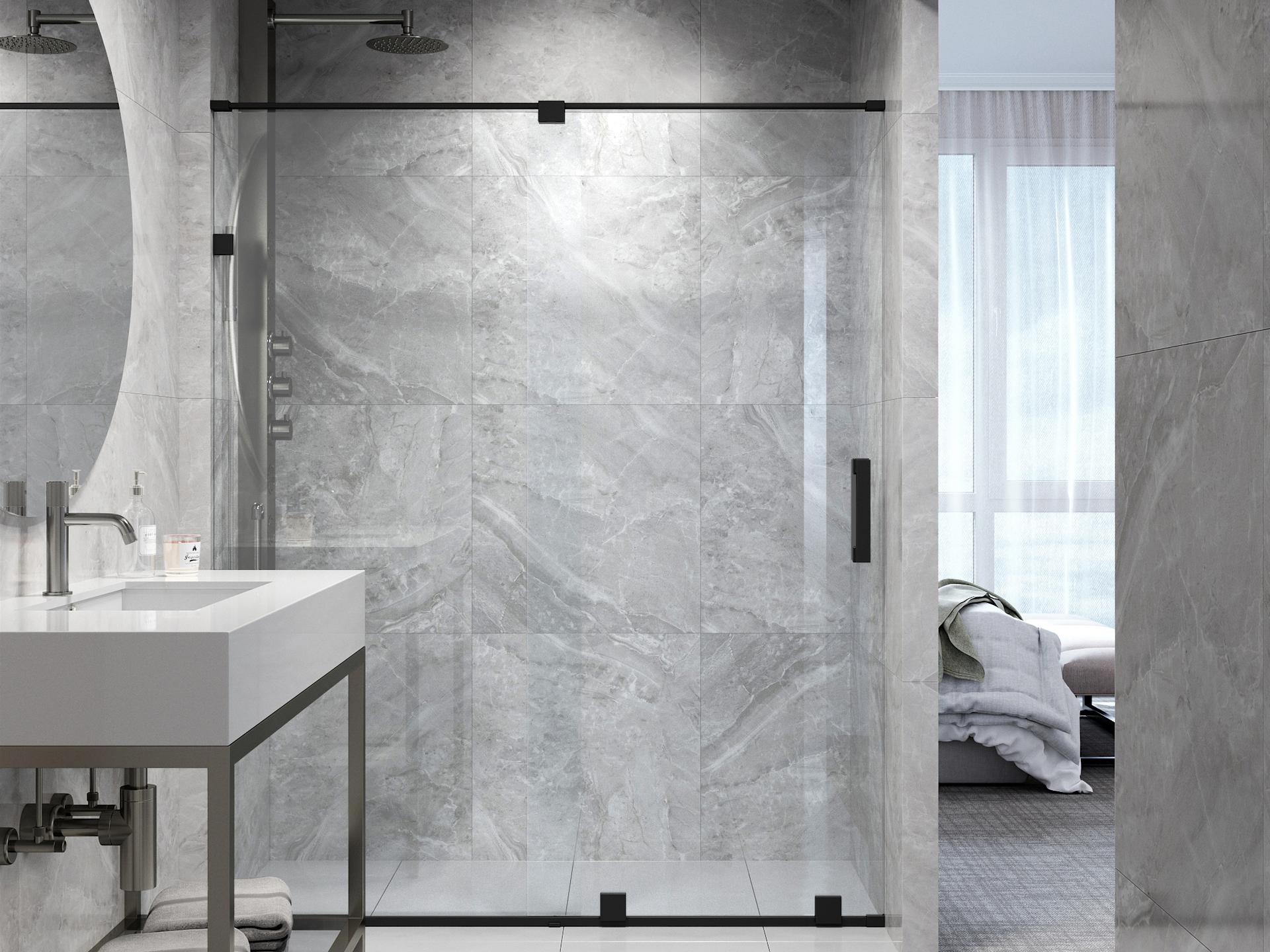 Vigo Ryland Clear Glass Matte Black Sliding Shower Door