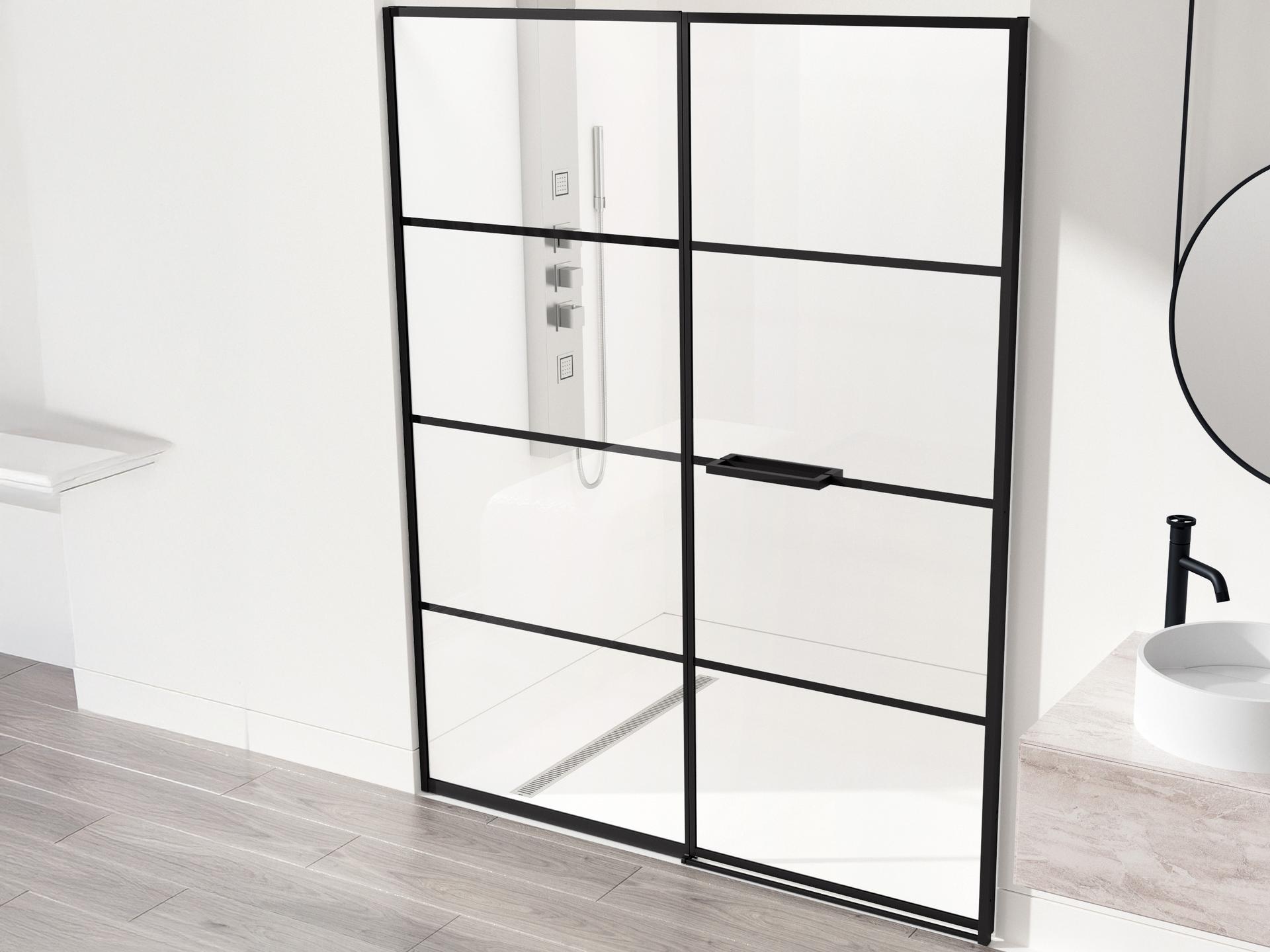 Vigo Meridian Clear Grid Glass Matte Black Hinged Shower Door