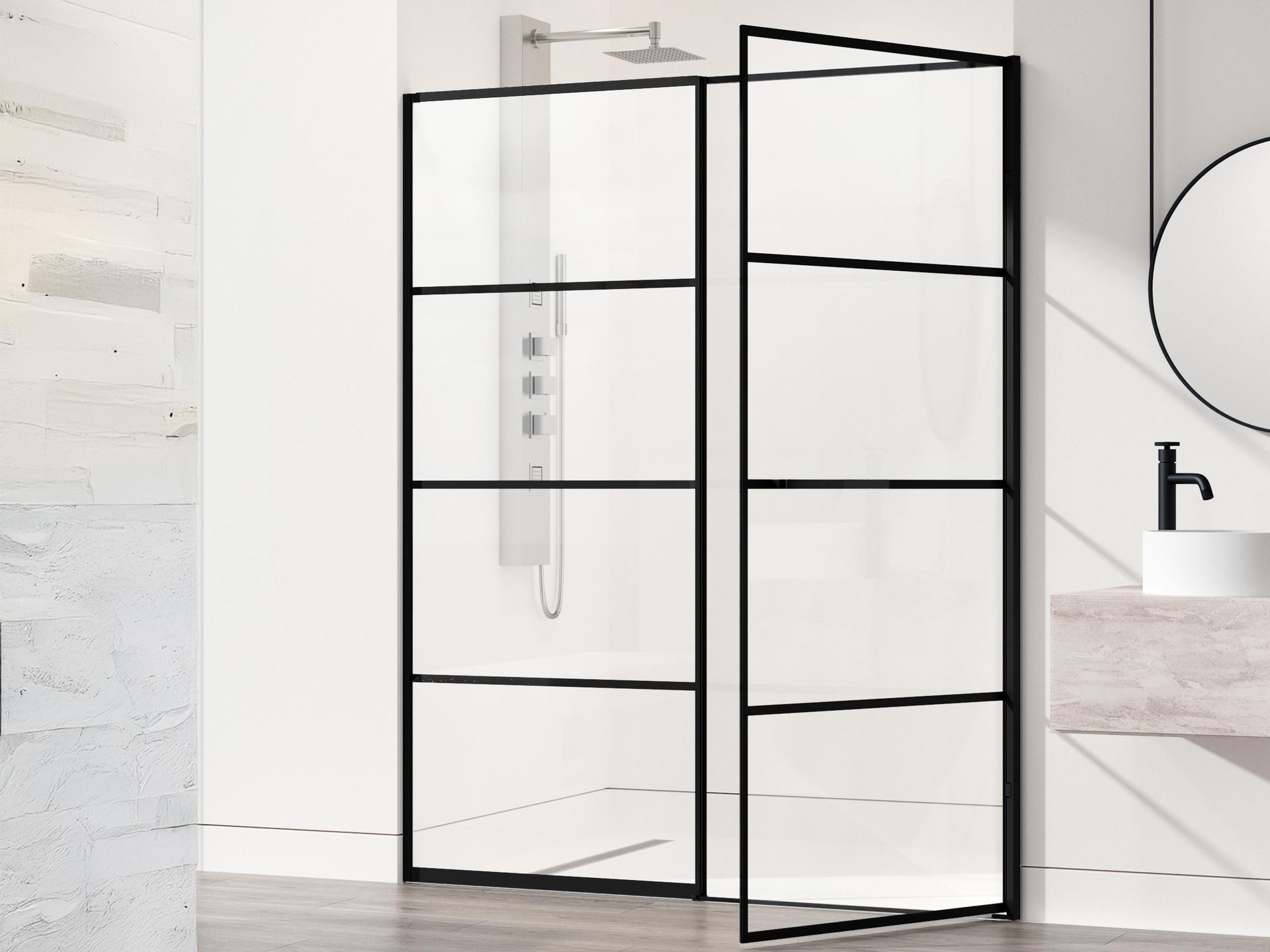 Vigo Meridian Clear Grid Glass Matte Black Hinged Shower Door