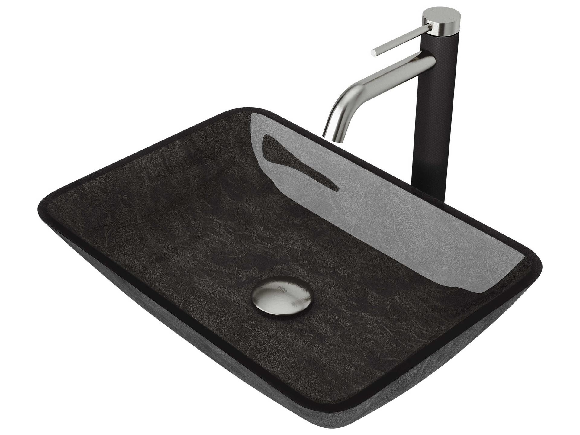 Vigo Onyx Gray 18" Rectangular Vessel Bathroom Sink with Brushed Nickel 1-Lever Lexington Faucet and Drain