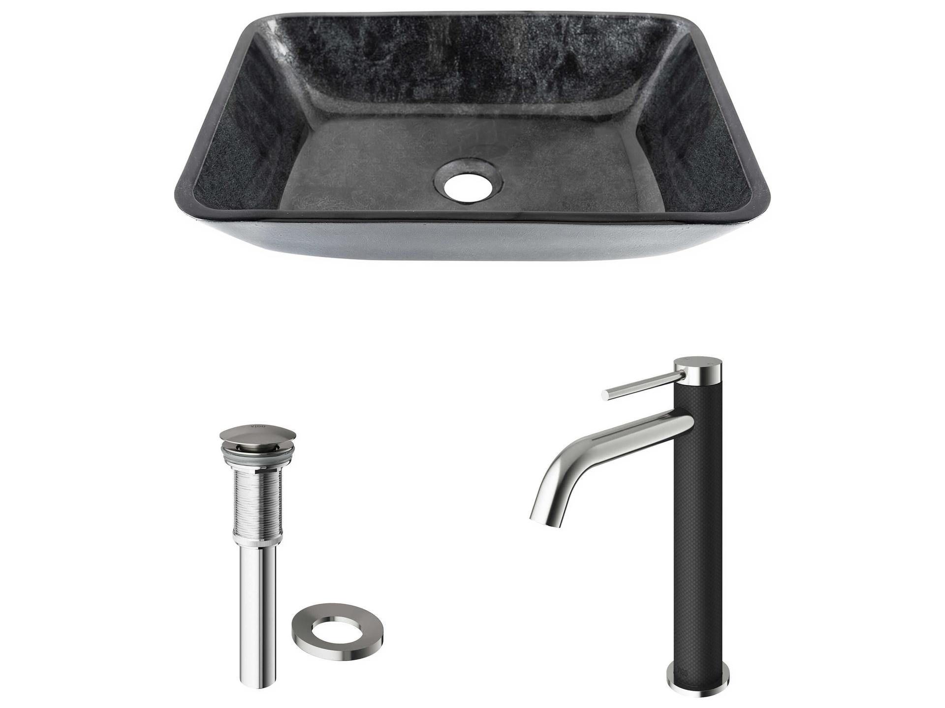 Vigo Onyx Gray 18" Rectangular Vessel Bathroom Sink with Brushed Nickel 1-Lever Lexington Faucet and Drain