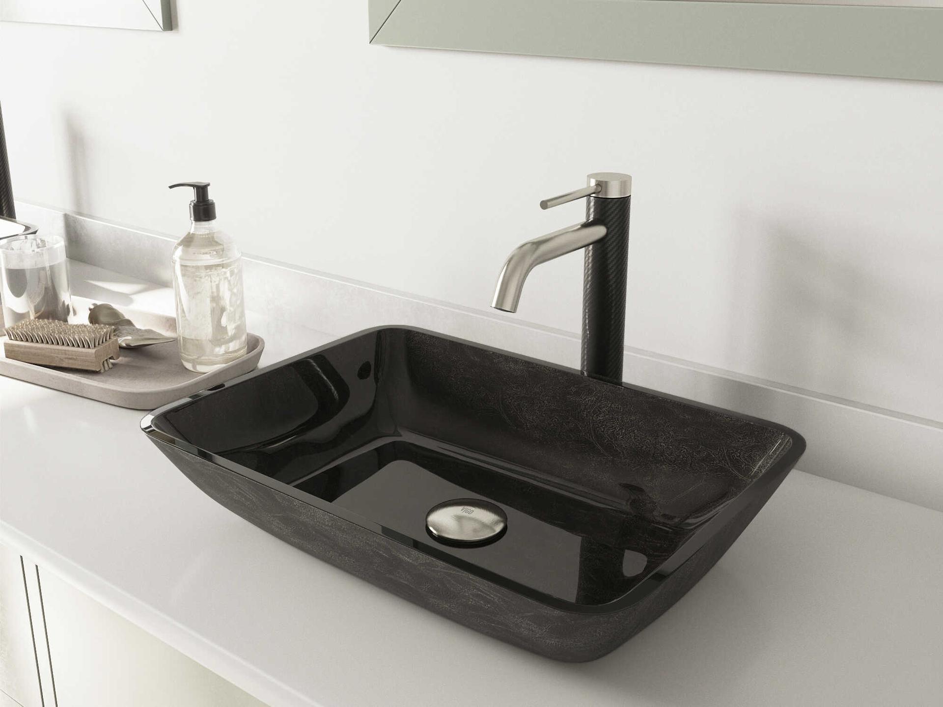 Vigo Onyx Gray 18" Rectangular Vessel Bathroom Sink with Brushed Nickel 1-Lever Lexington Faucet and Drain