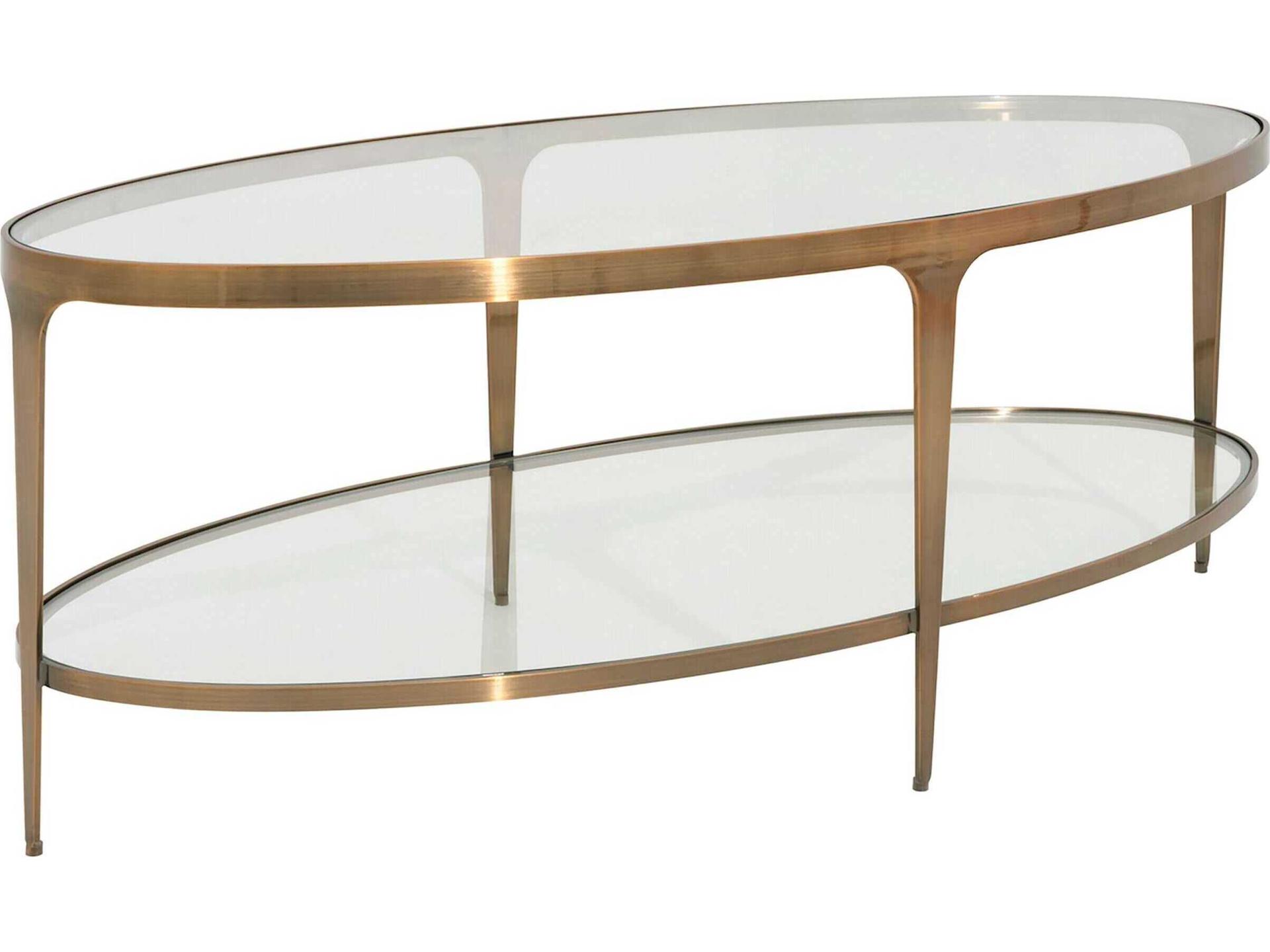 Brando Two-Tier Oval Coffee Table in Antique Brass with Glass Top