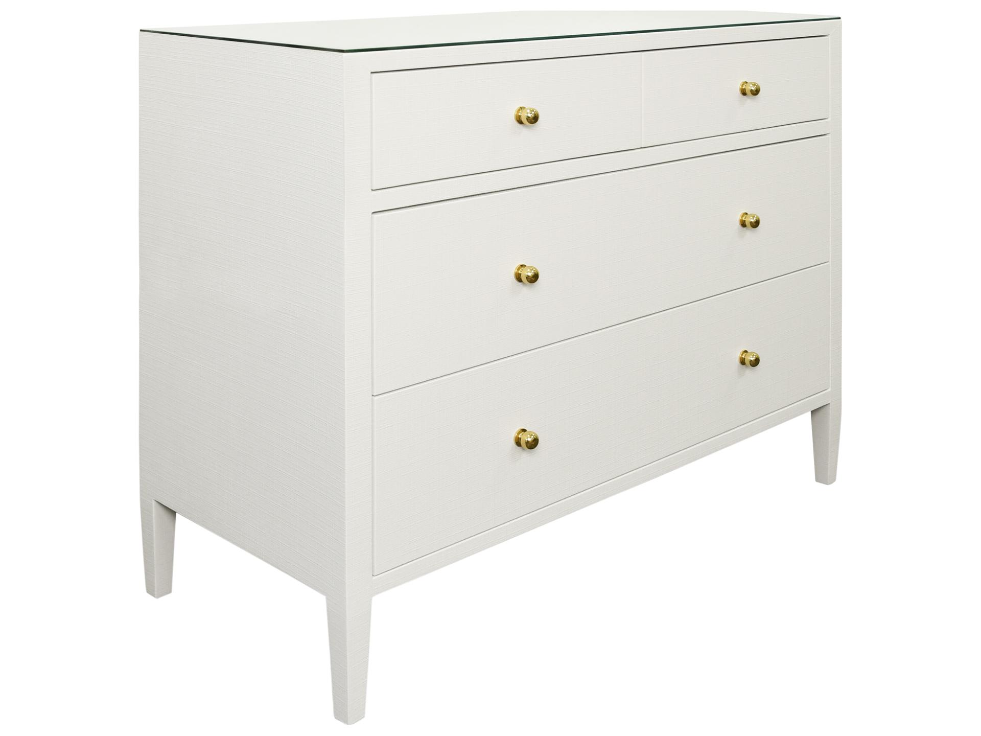 Noir Hofman 4-Drawer Mahogany Wood Dresser  White Wash Finish with Brass  Pulls | LuxeDecor