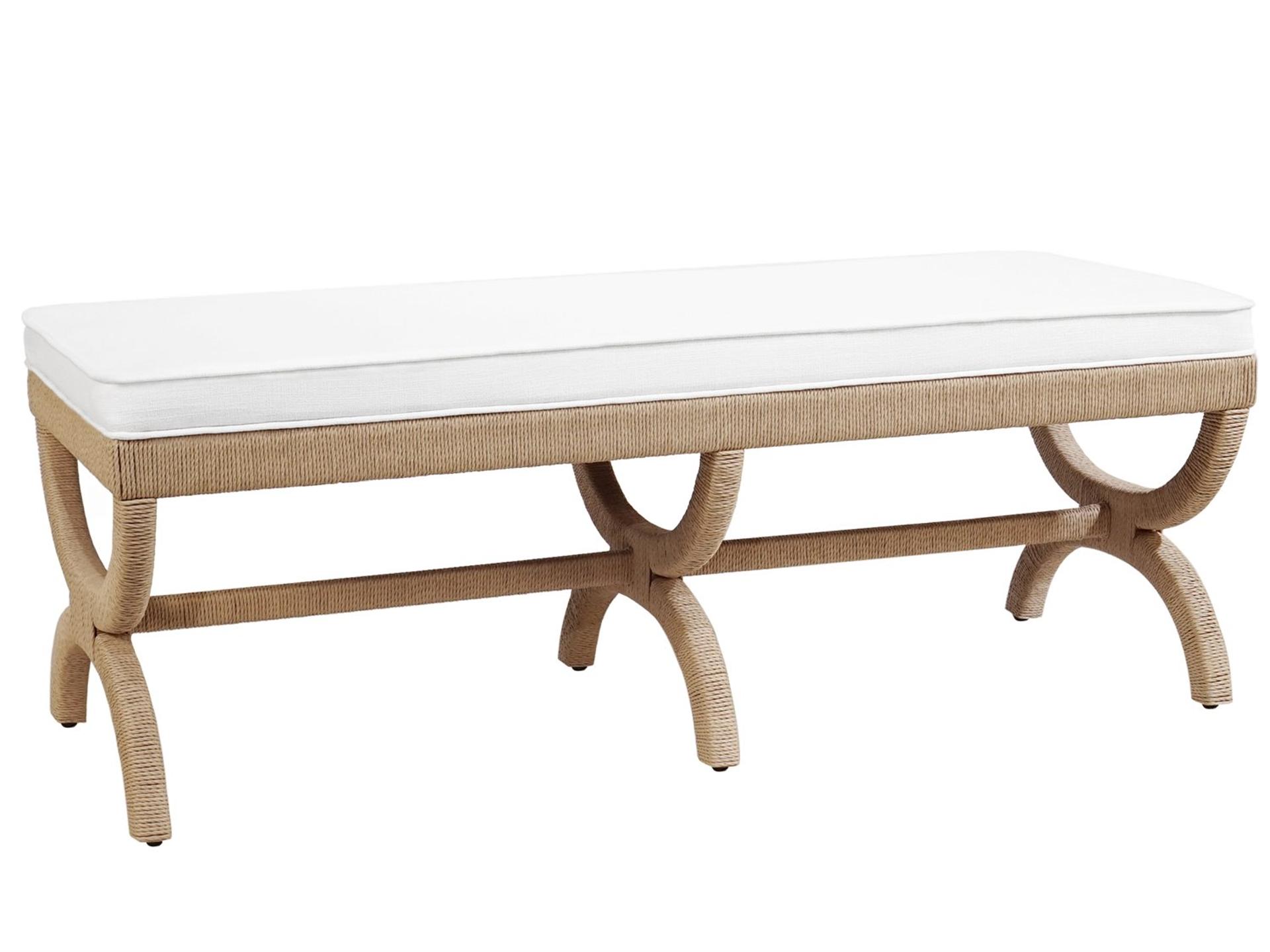 Worlds Away Rope Brown Upholstered Accent Bench