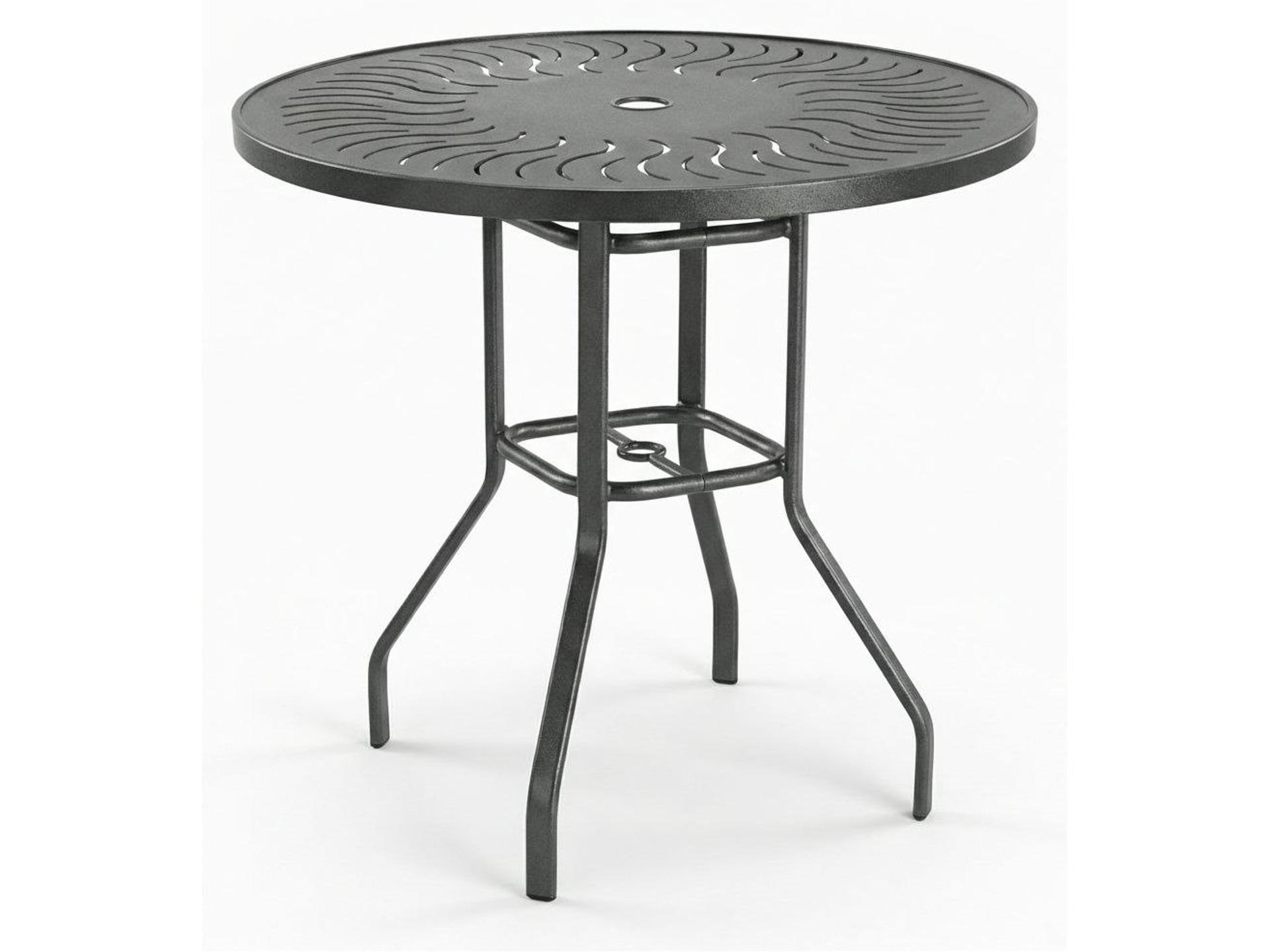 Windward Design Group Sunburst Punched Aluminum Round Balcony Table with Umbrella Hole
