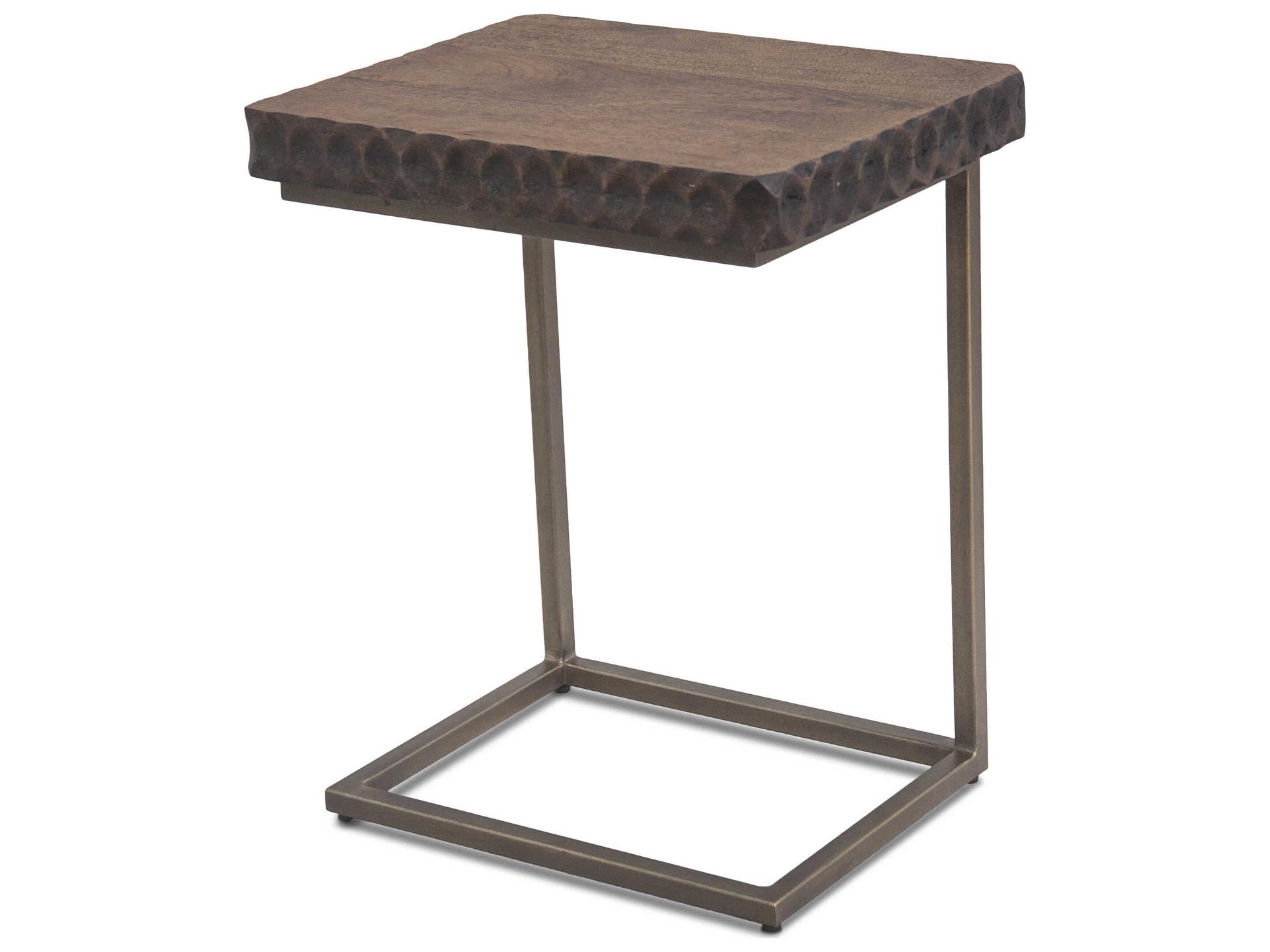 Vallarta Rectangle End Table in Brown Mango Wood and Bronze Aluminum