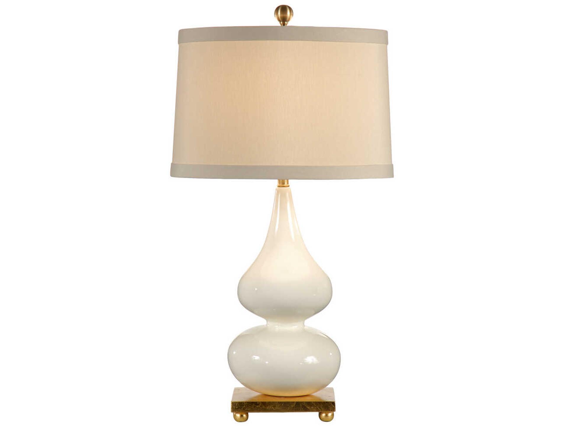 Whitney Double Gourd Table Lamp in Milk Glaze Ceramic with Antique Gold Leaf Base