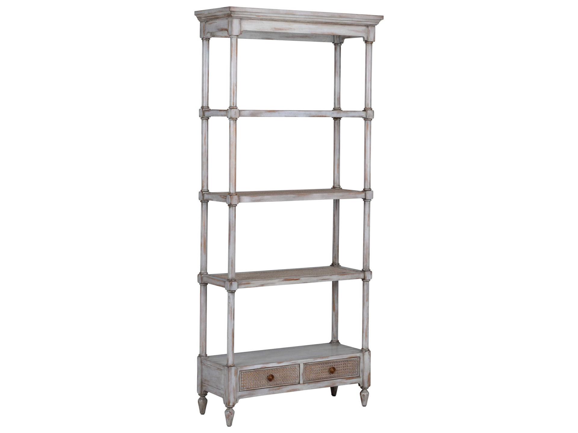Summer House Etagere with Cane Detailing in Gray Wash