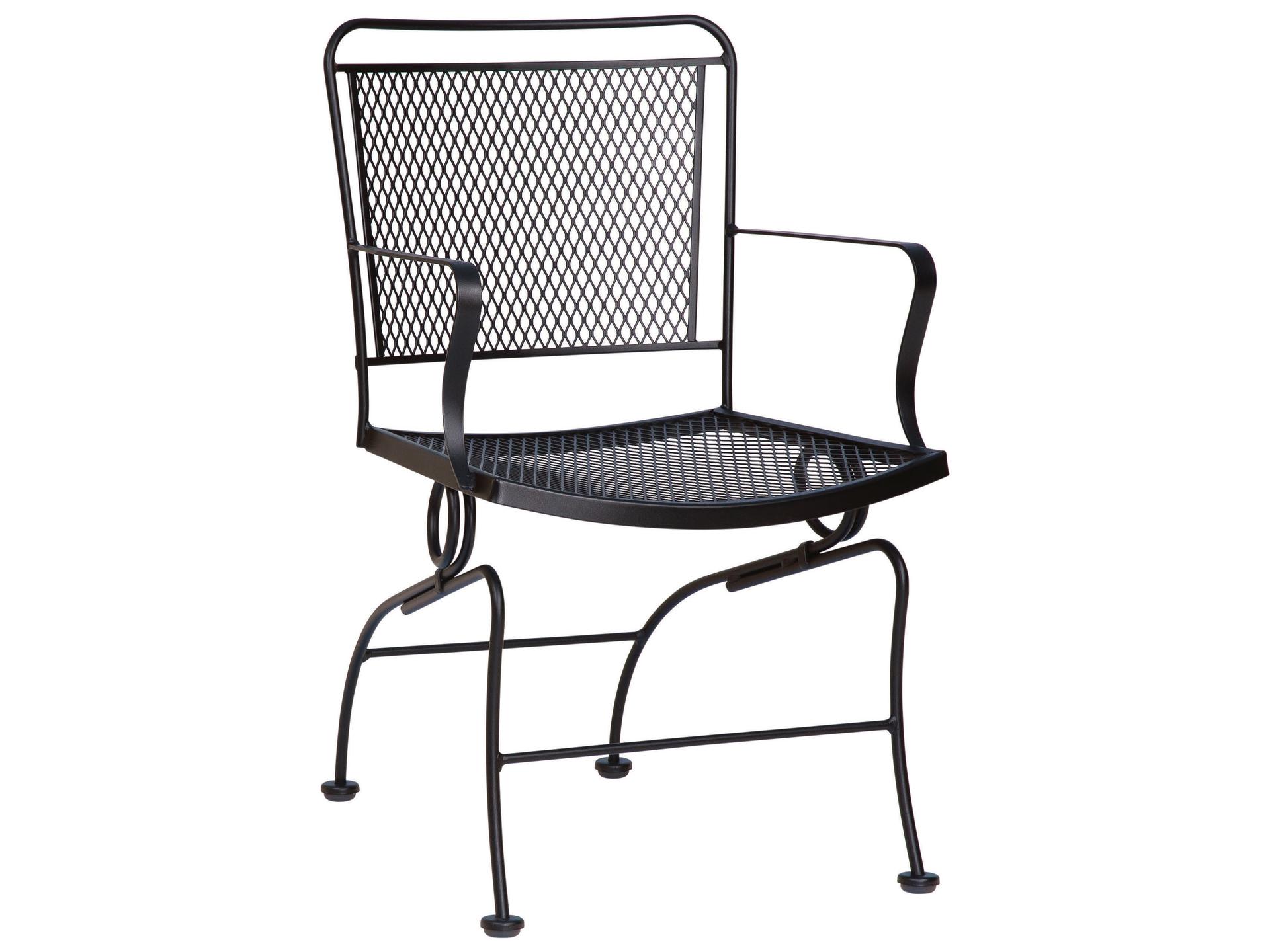 Constantine Wrought Iron Coil Spring Patio Dining Arm Chair with Cushion
