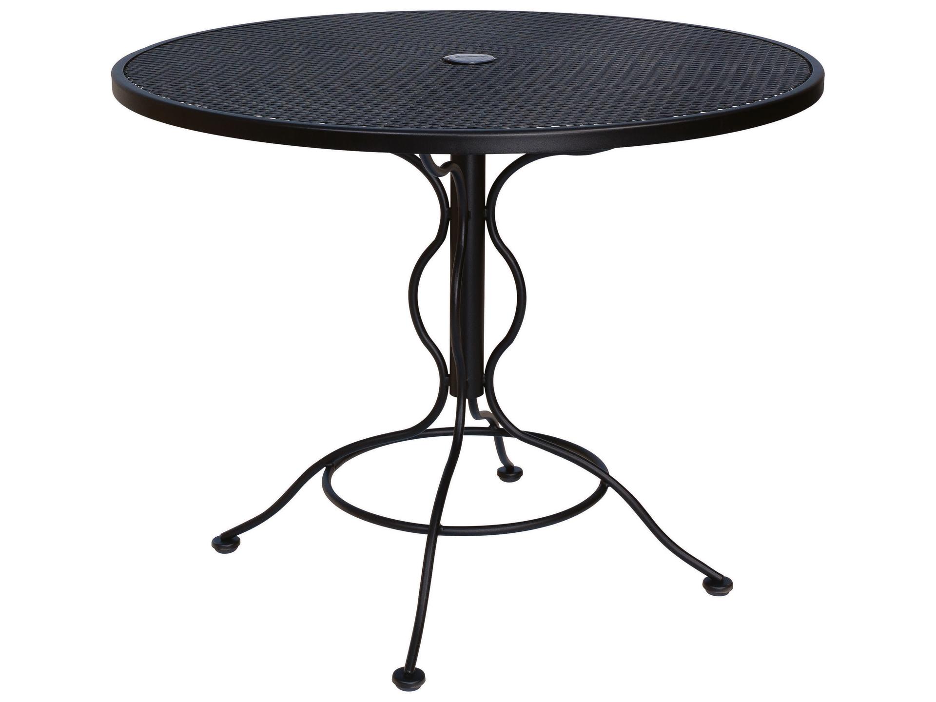 Wrought Iron Mesh Round Bistro Table with Umbrella Hole
