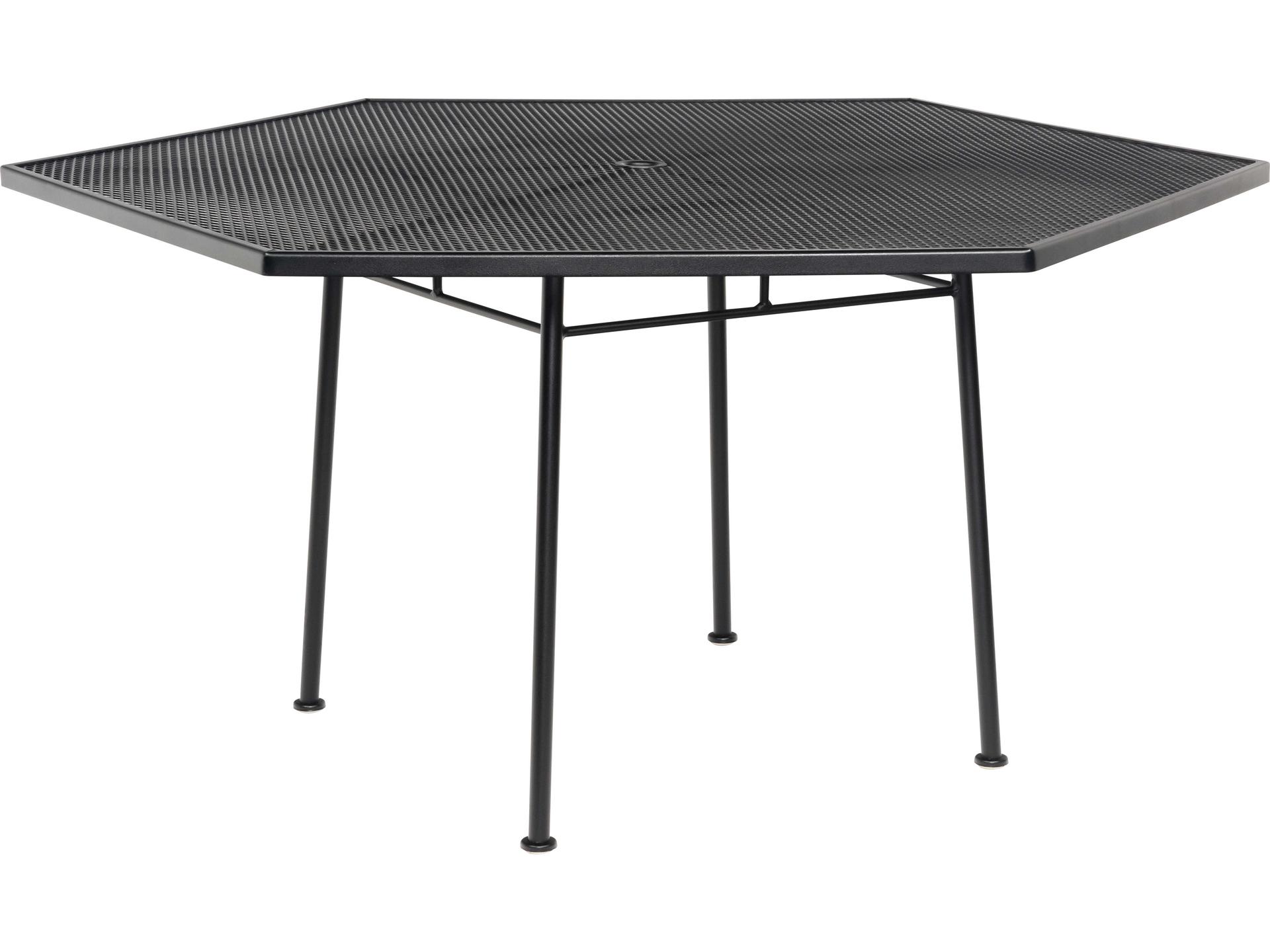 Wrought Iron Mesh Hexagon Outdoor Patio Dining Table with Umbrella Hole