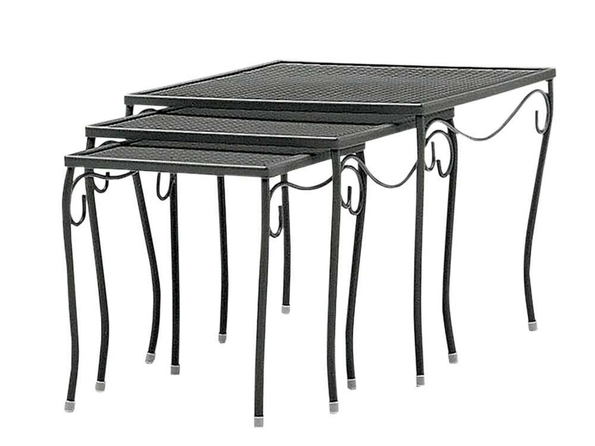 Wrought Iron Mesh Nest of Three Square Outdoor Patio End Tables