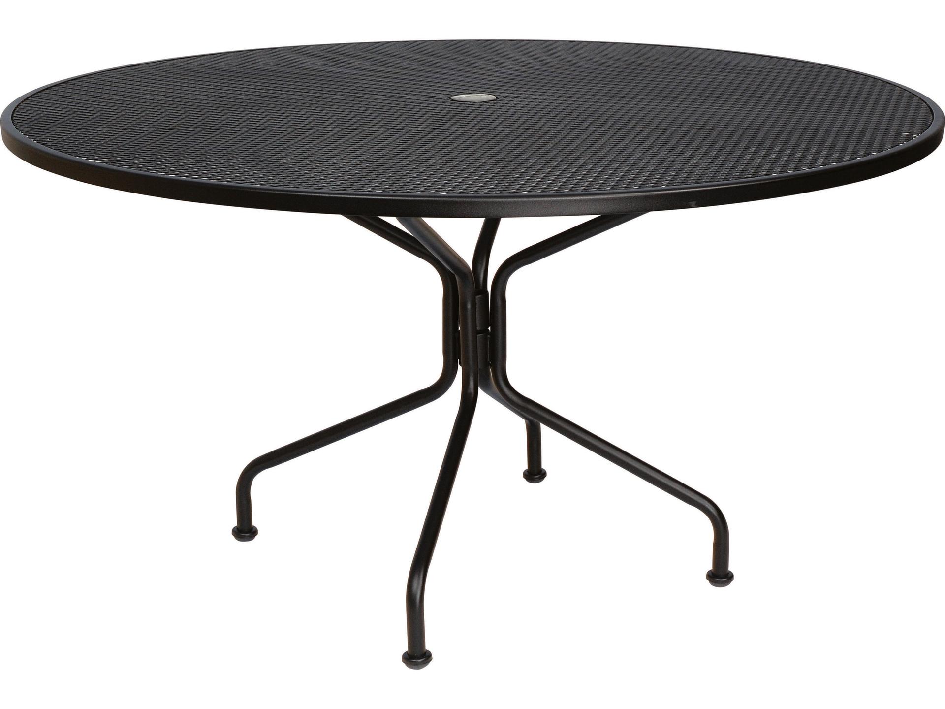 Wrought Iron Mesh Round 8-Spoke Outdoor Dining Table with Umbrella Hole