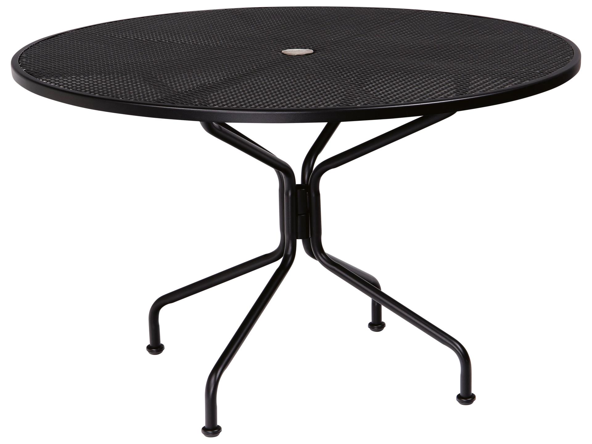 Wrought Iron Mesh Round 8-Spoke Outdoor Patio Dining Table with Umbrella Hole