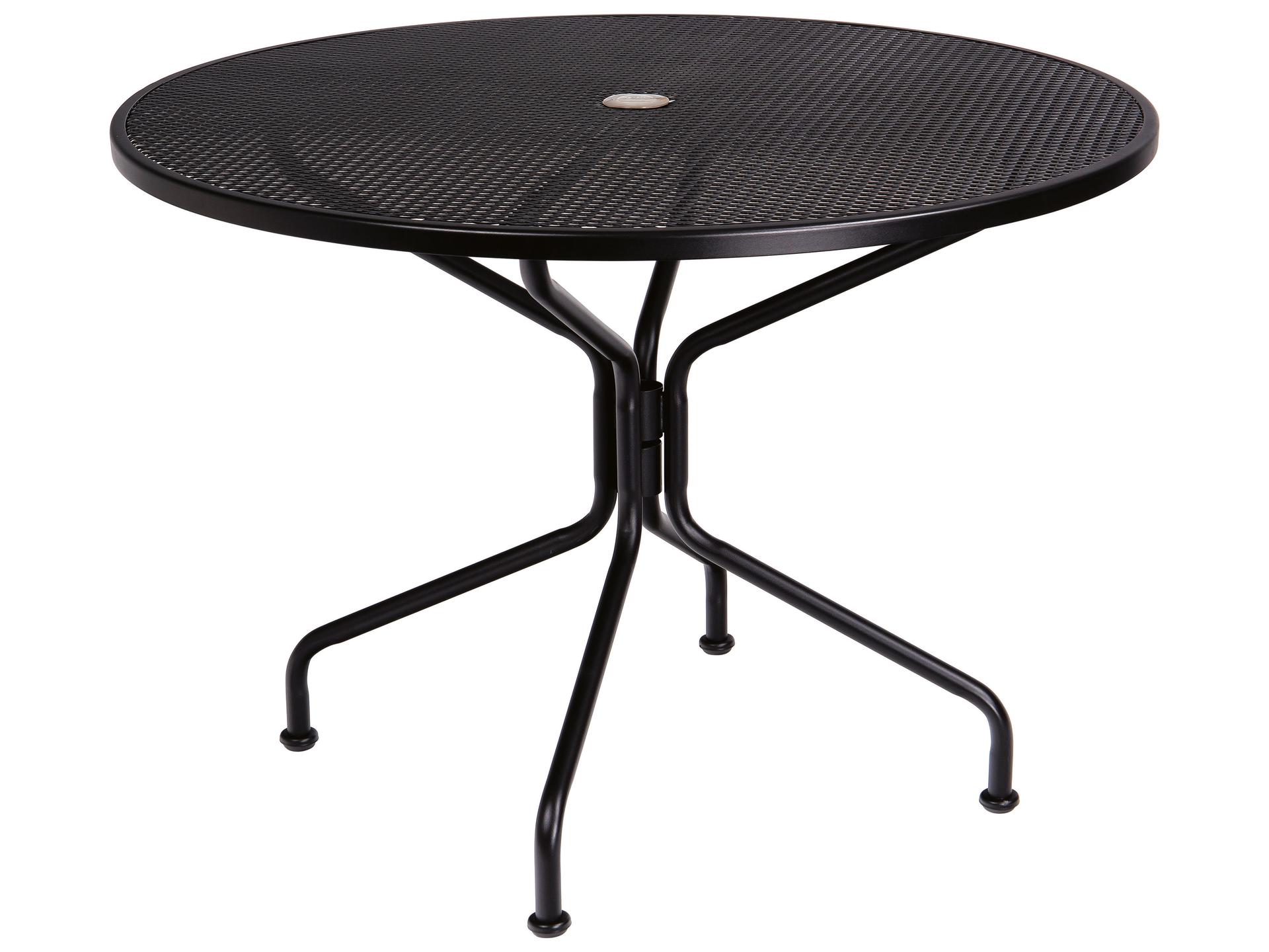 Wrought Iron Mesh Round 4-Spoke Patio Dining Table with Umbrella Hole