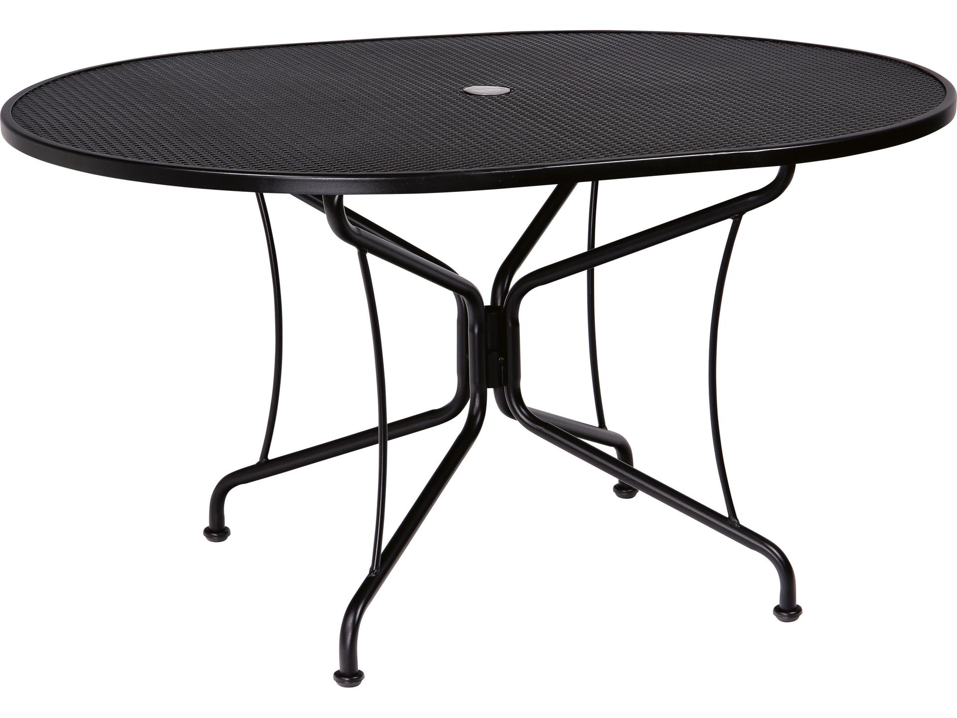 Wrought Iron Mesh Oval 8-Spoke Outdoor Patio Dining Table with Umbrella Hole