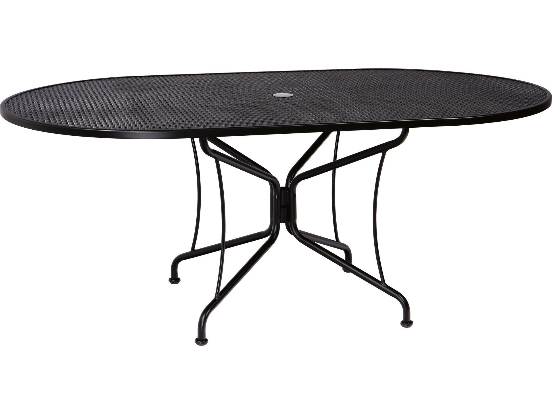 Wrought Iron Mesh Oval 8-Spoke Patio Dining Table with Umbrella Hole