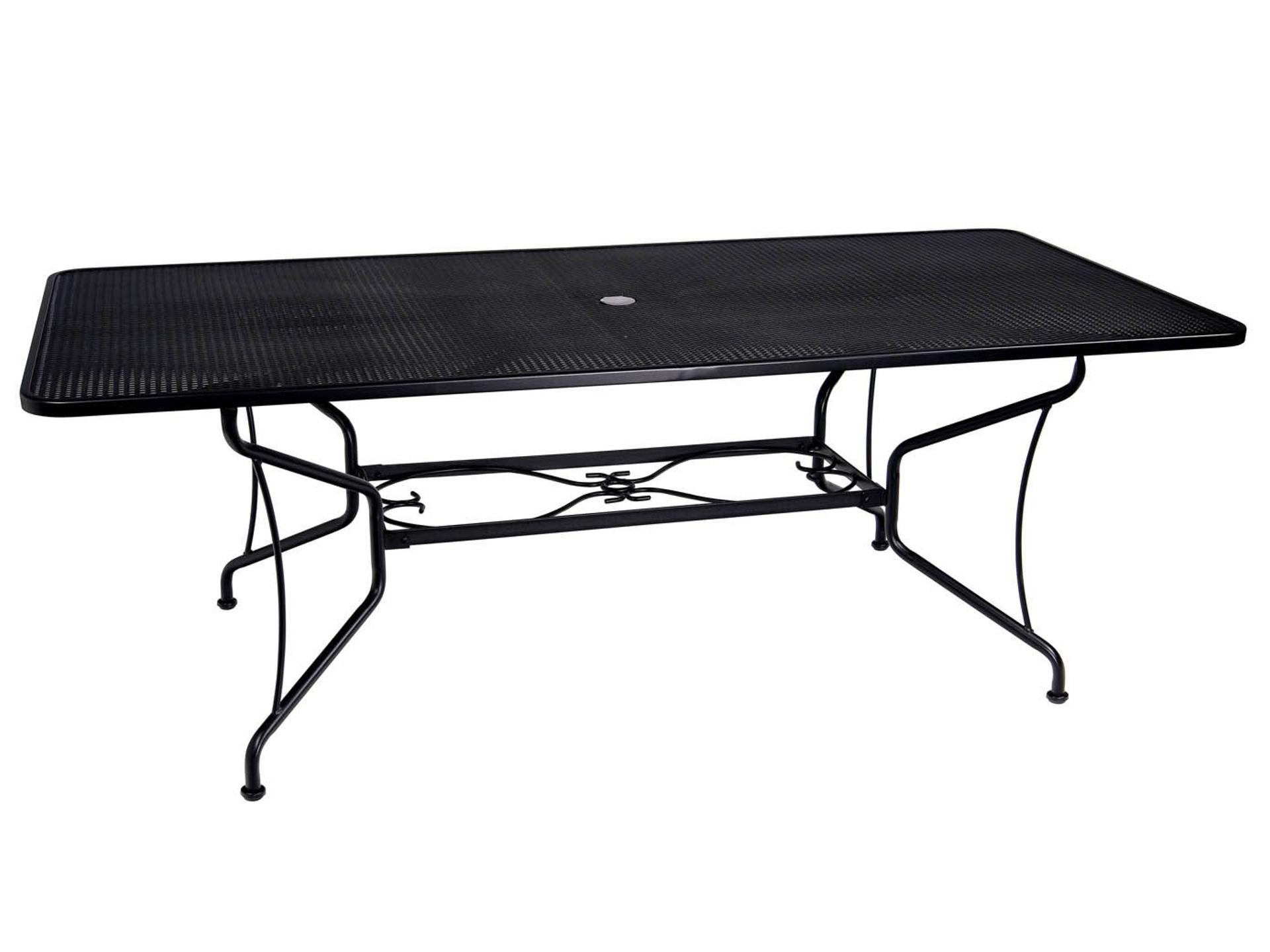 Wrought Iron Mesh Rectangular 8-Spoke Outdoor Dining Table with Umbrella Hole