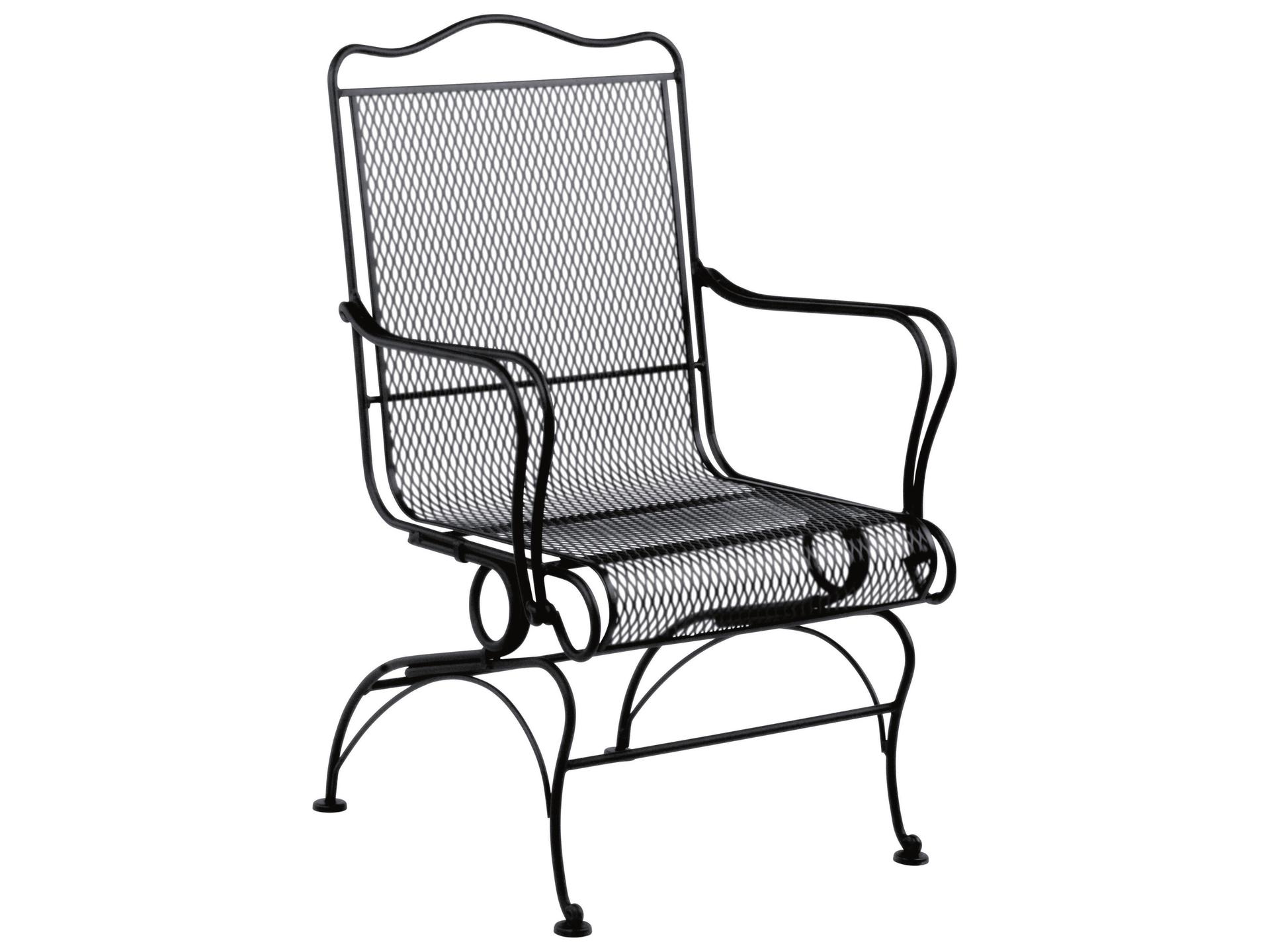 Tucson Mesh Wrought Iron High Back Coil Spring Outdoor Dining Arm Chair with Seat Cushion
