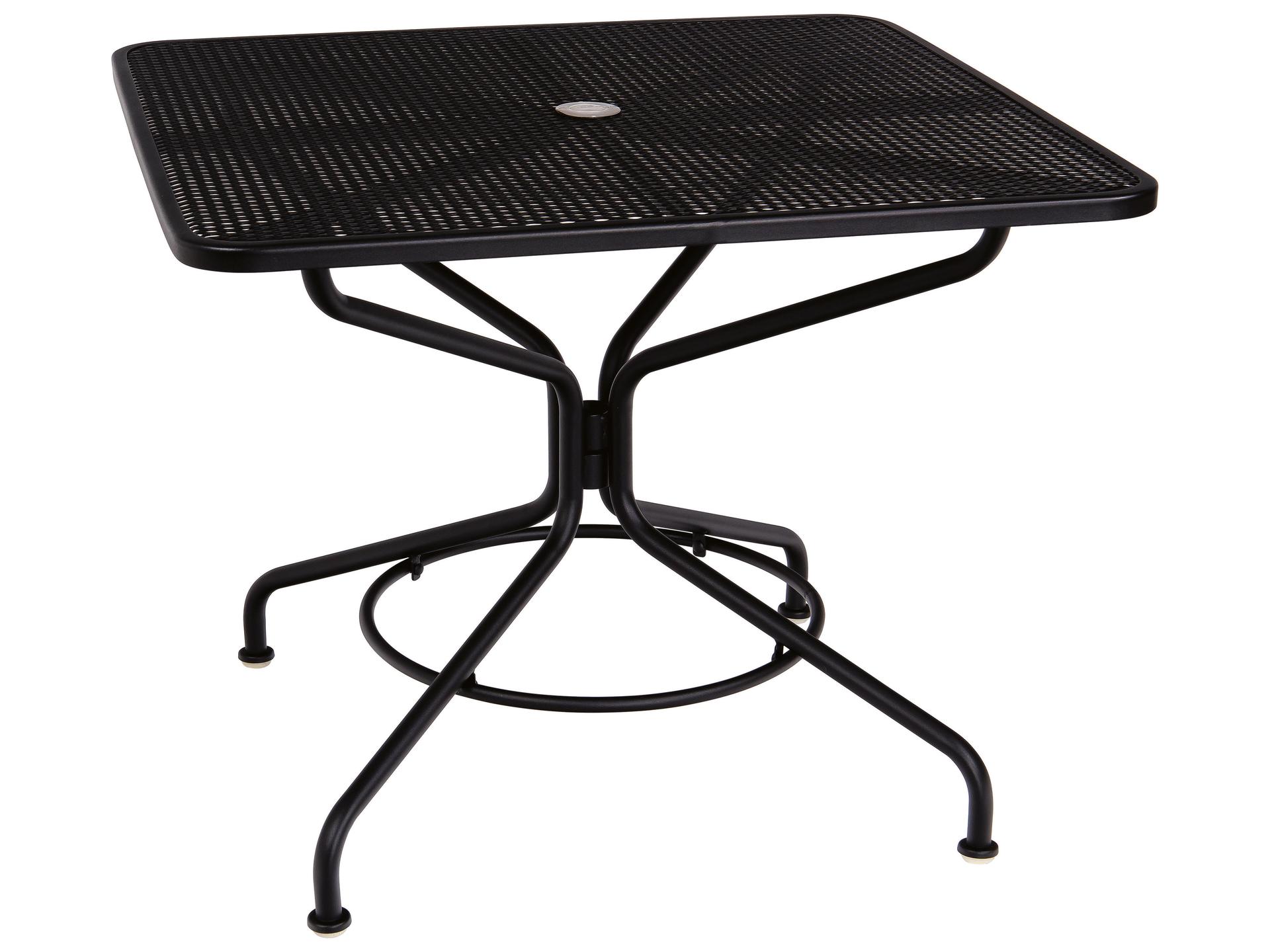Mesh Wrought Iron Square Patio Dining Table with Umbrella Hole Textured Black
