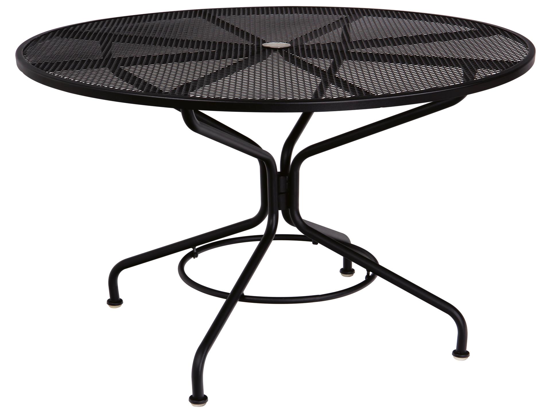 Mesh Wrought Iron Round Table with Umbrella Hole Textured Black