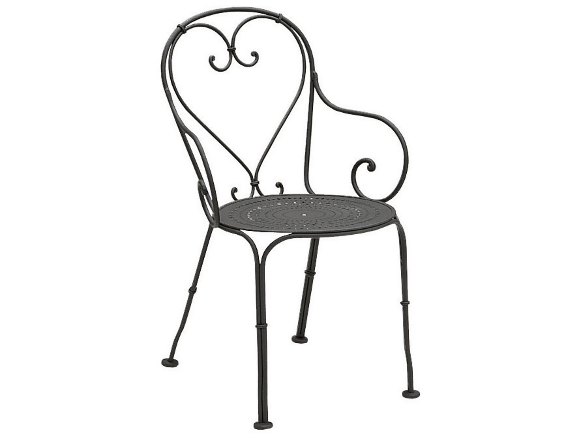 Parisienne Wrought Iron Outdoor Patio Dining Arm Chair with Cushion