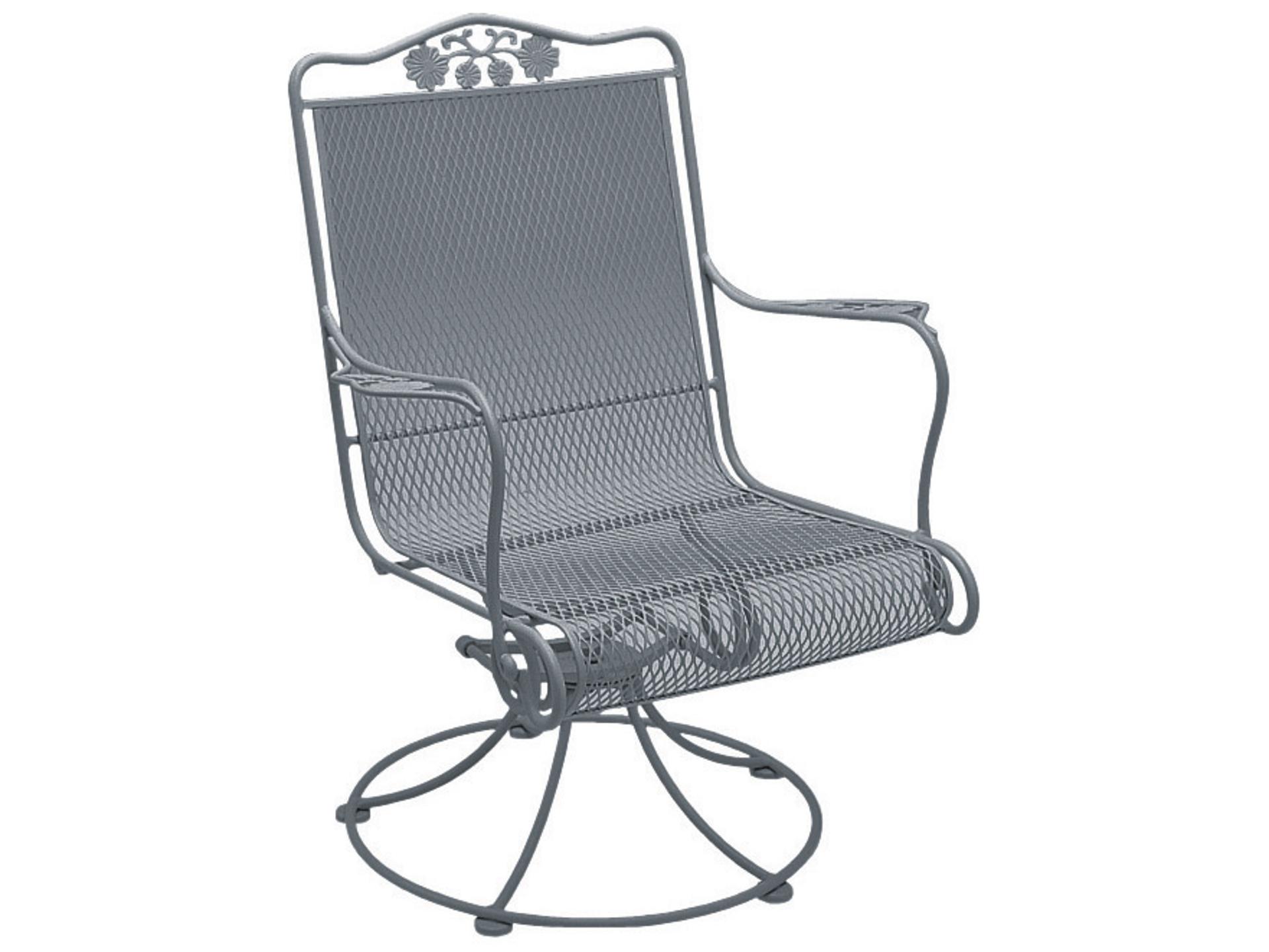 Woodard Briarwood Wrought Iron High Back Swivel Rocker Patio Dining Arm Chair with Cushion