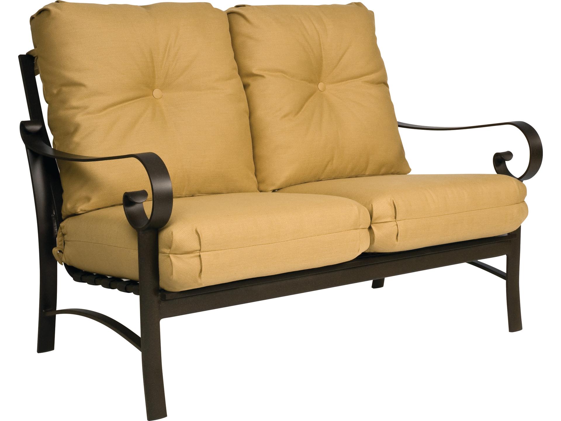 Belden Cushion Outdoor Aluminum Loveseat in Textured Black with Sunbrella Fabric