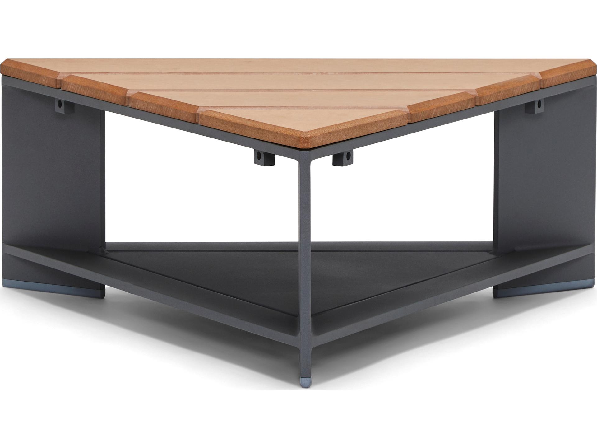 Woodard Gather Aluminum Triangle Coffee Table with NexNexTeak Top