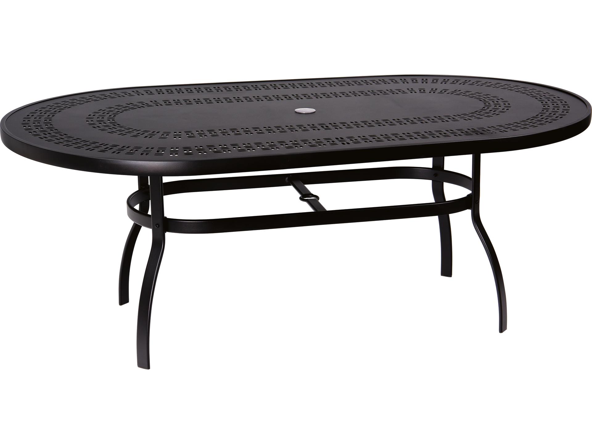 Aluminum Deluxe Oval Trellis Top Patio Dining Table with Umbrella Hole