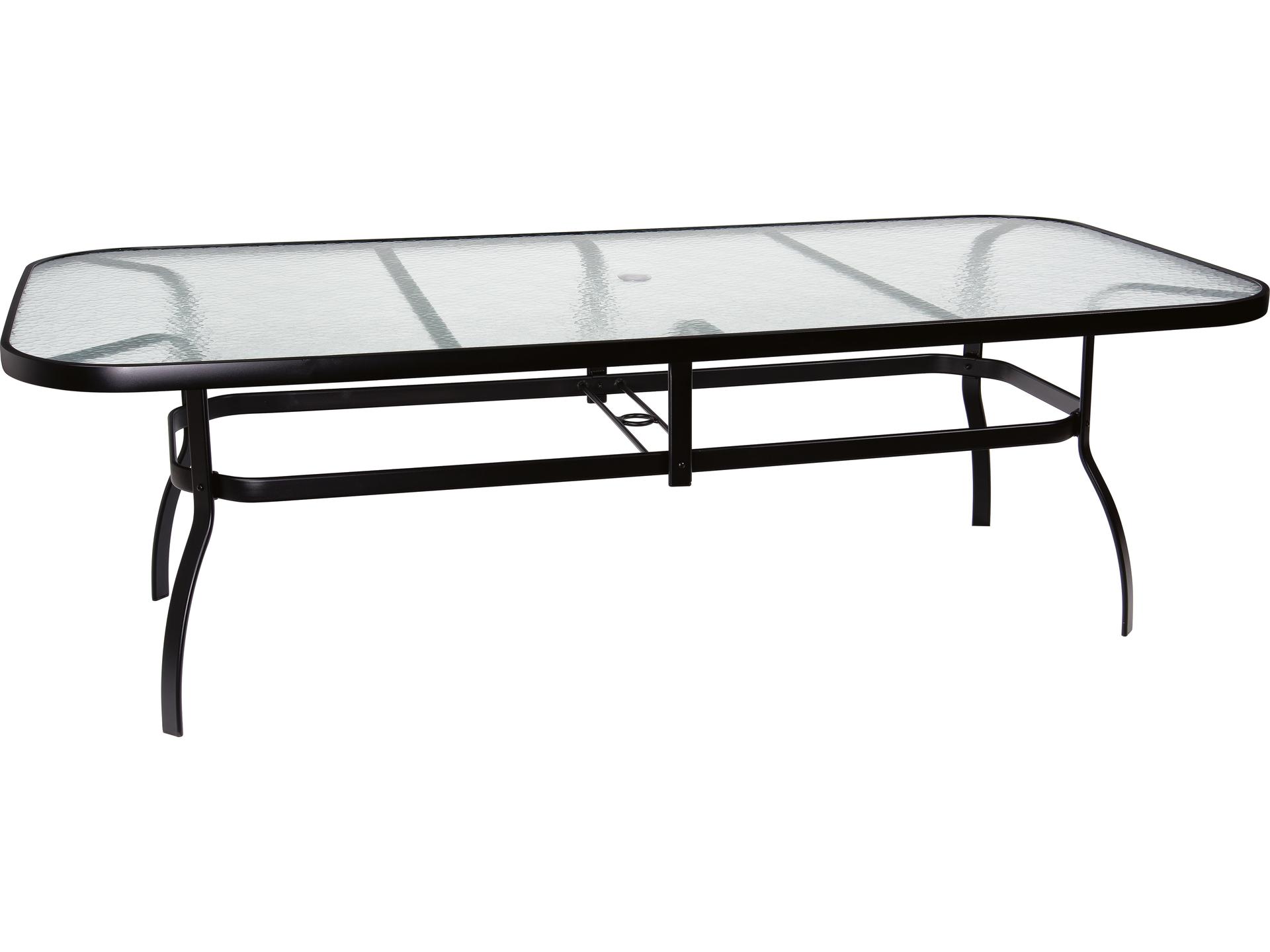 Aluminum Deluxe Rectangular Obscure Glass Top Table with Umbrella Hole