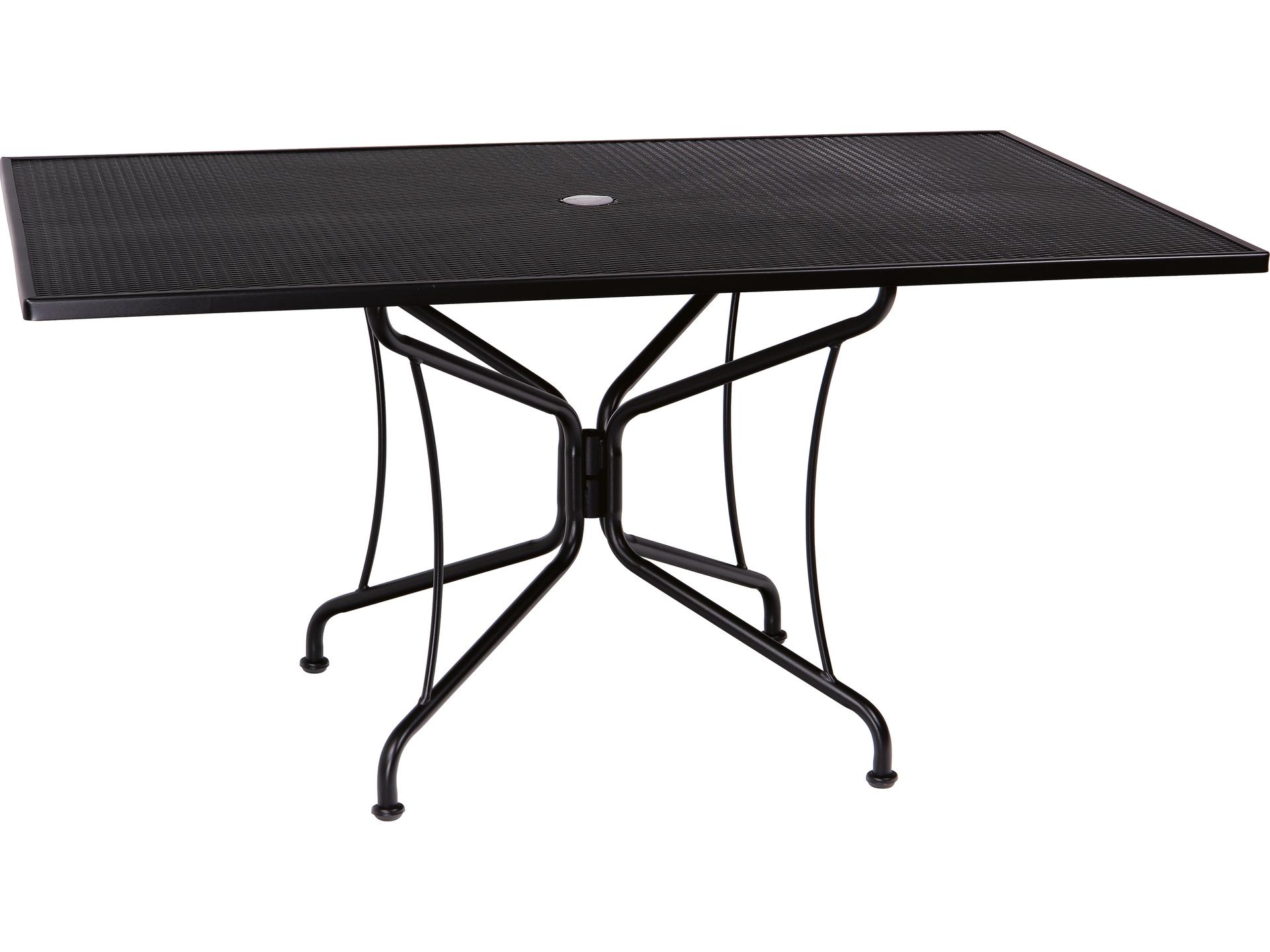 Wrought Iron Mesh Rectangular 8-Spoke Outdoor Dining Table with Umbrella Hole