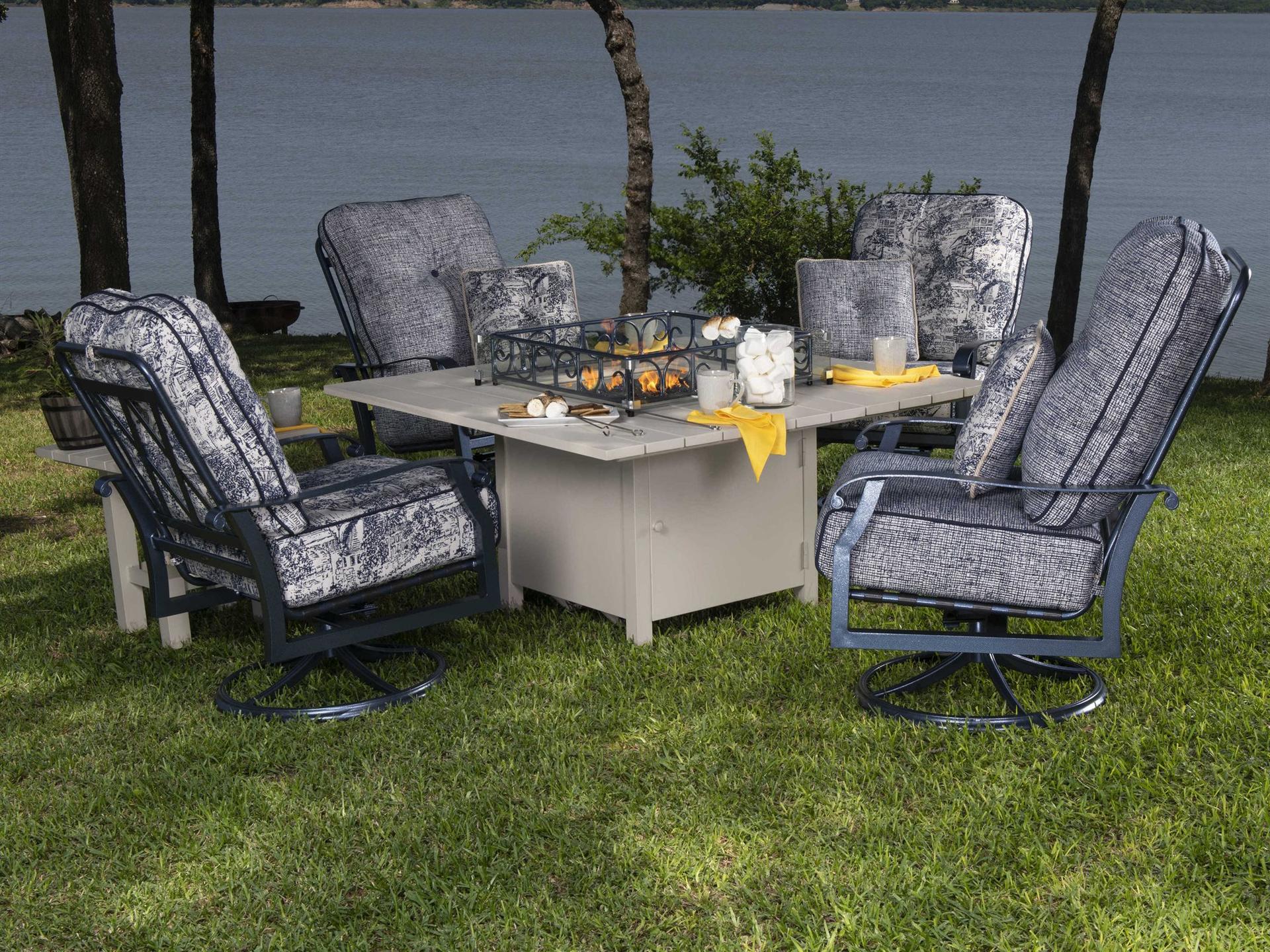 Woodard Cortland Cushion Aluminum Fire Pit Outdoor Lounge Set
