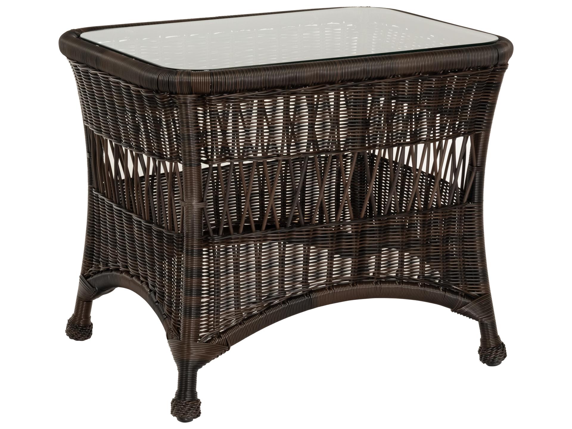Whitecraft Sommerwind Wicker Rectangular Glass Top Patio End Table