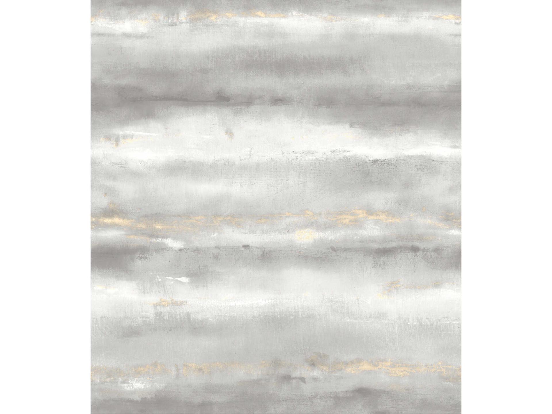 Aveline Grey Wall Mural with Watercolor Stripes and Metallic Accents