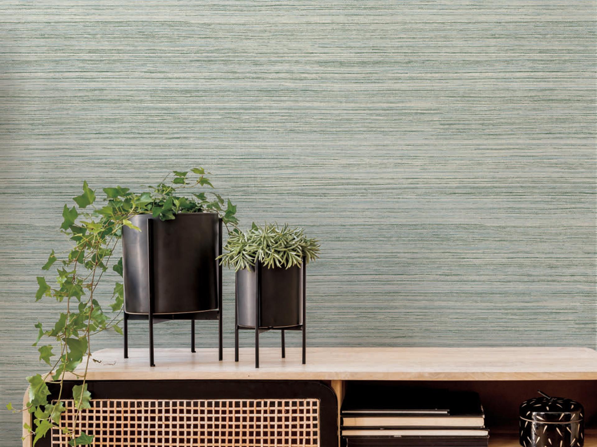 Fountain Grass Artistic Abstracts Wallpaper in Jade Faux Grasscloth