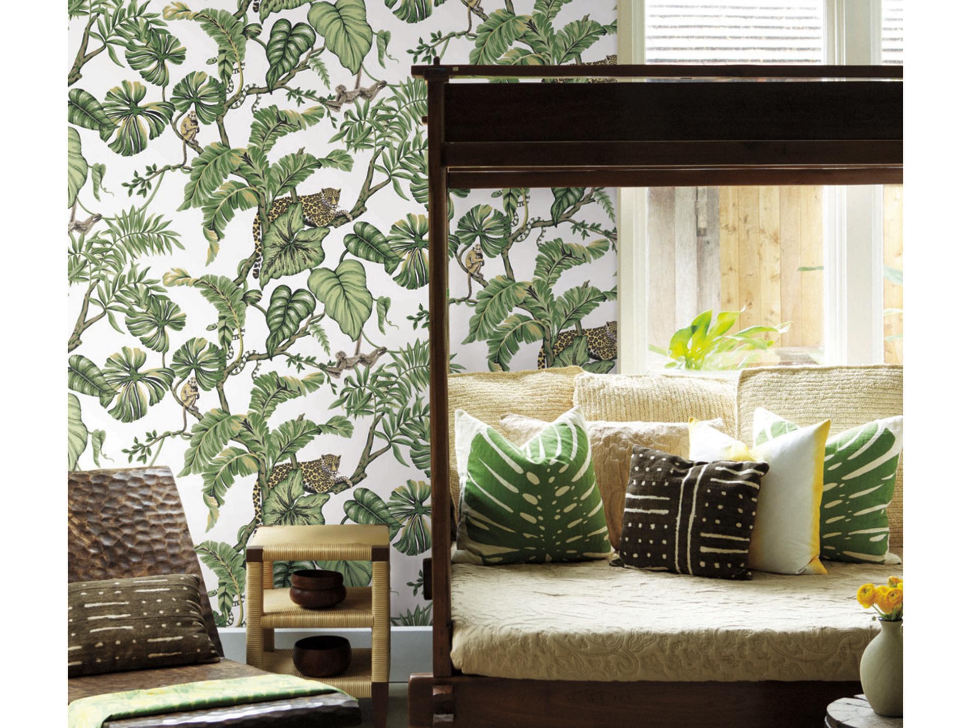 Ronald Redding Traveler Jungle Cat White Unpasted Wallpaper