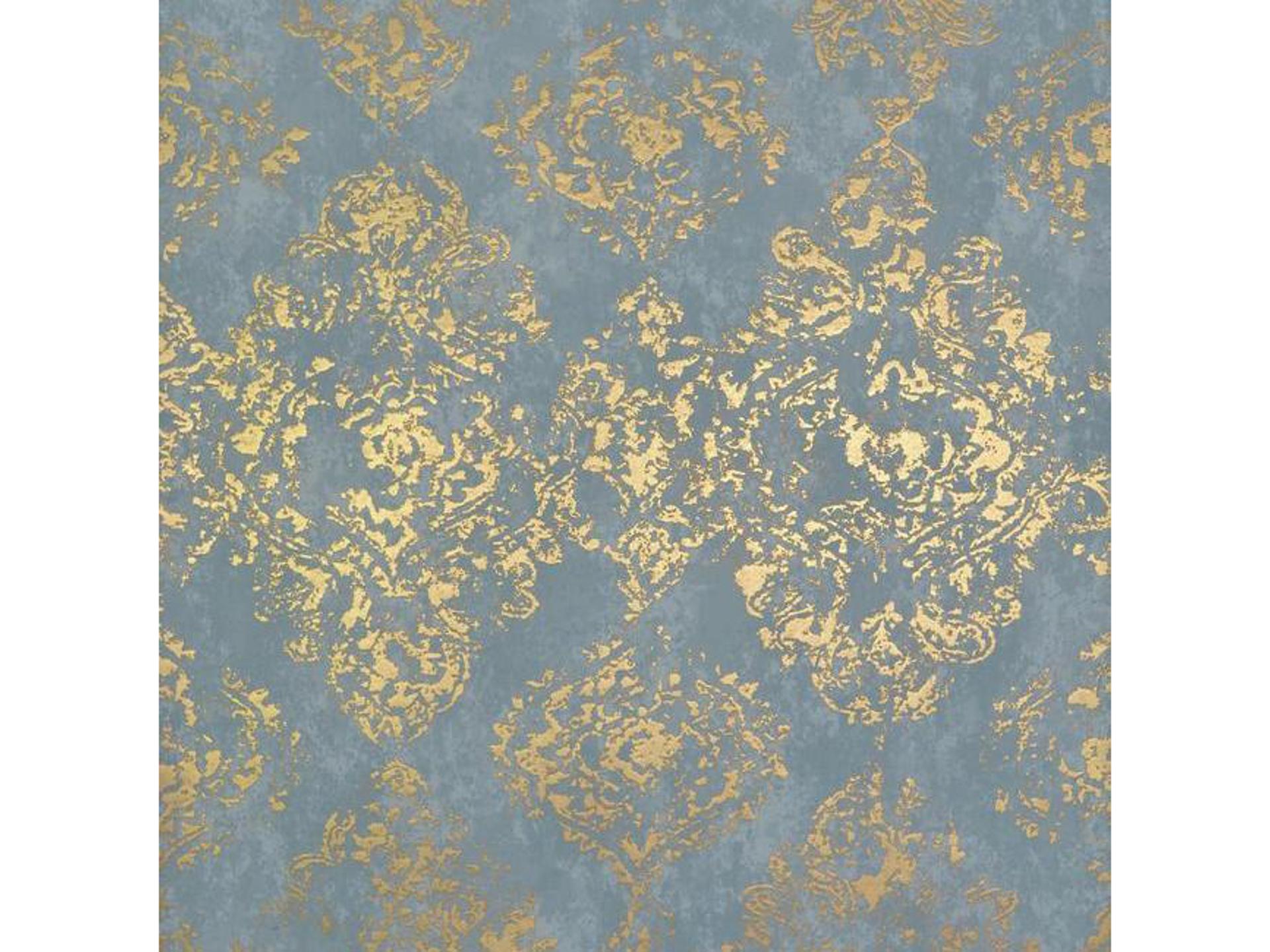 Stargazer Blue and Gold Non-Woven Damask Wallpaper