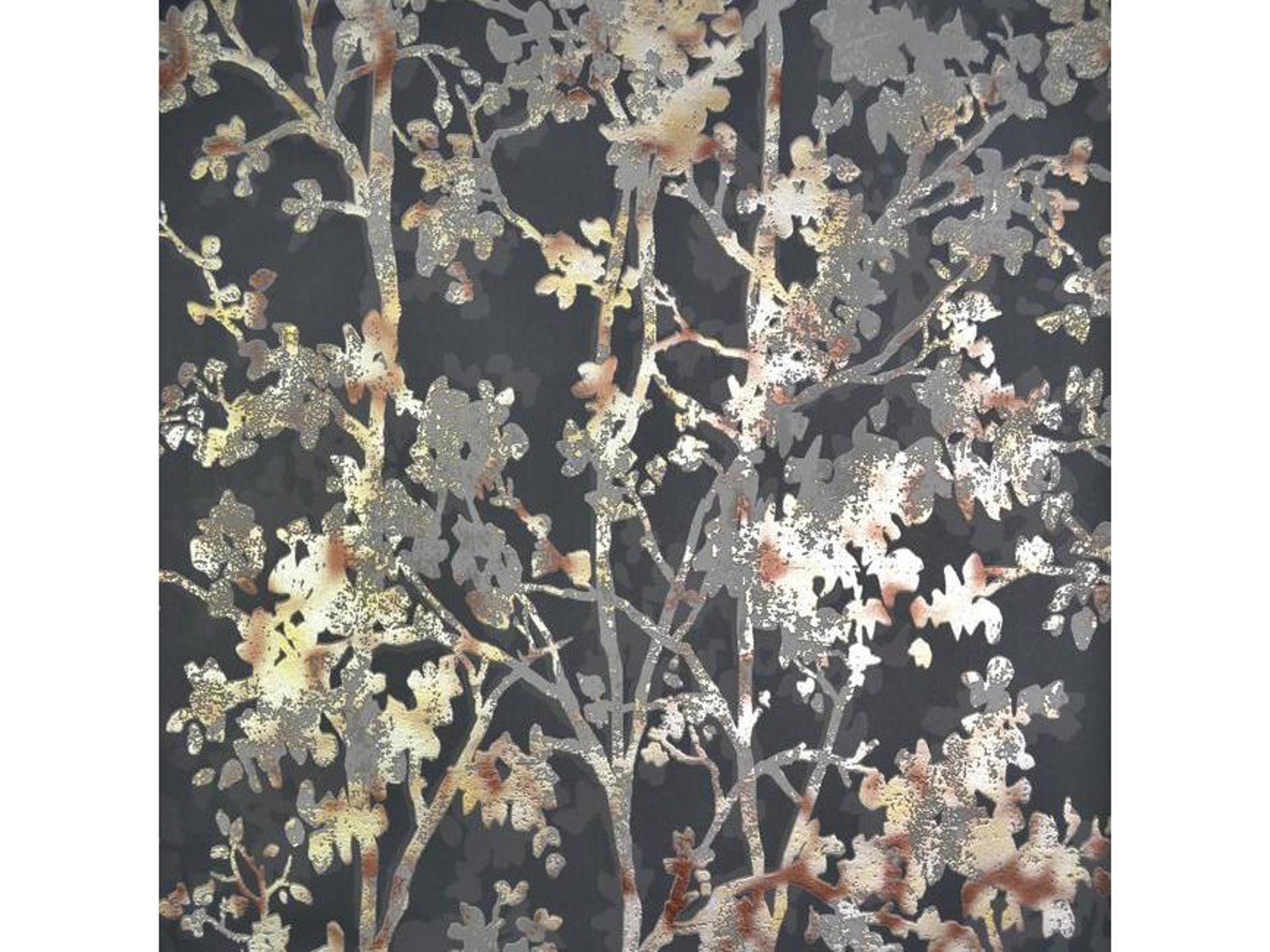 Antonina Vella Modern Metals Shimmering Foliage Wallpaper Black Multi Metallic