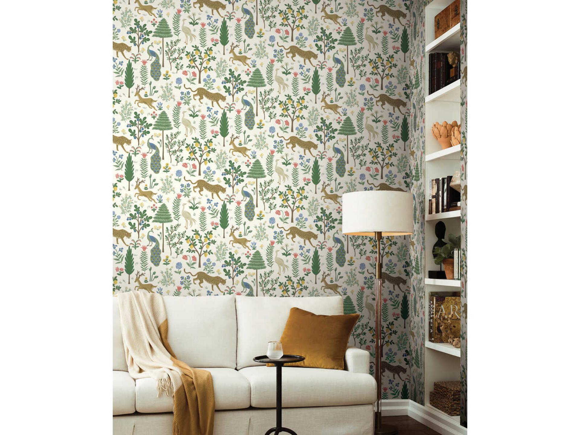 Rifle Paper Co. Menagerie Unpasted Non-Woven Wallpaper in White and Brown
