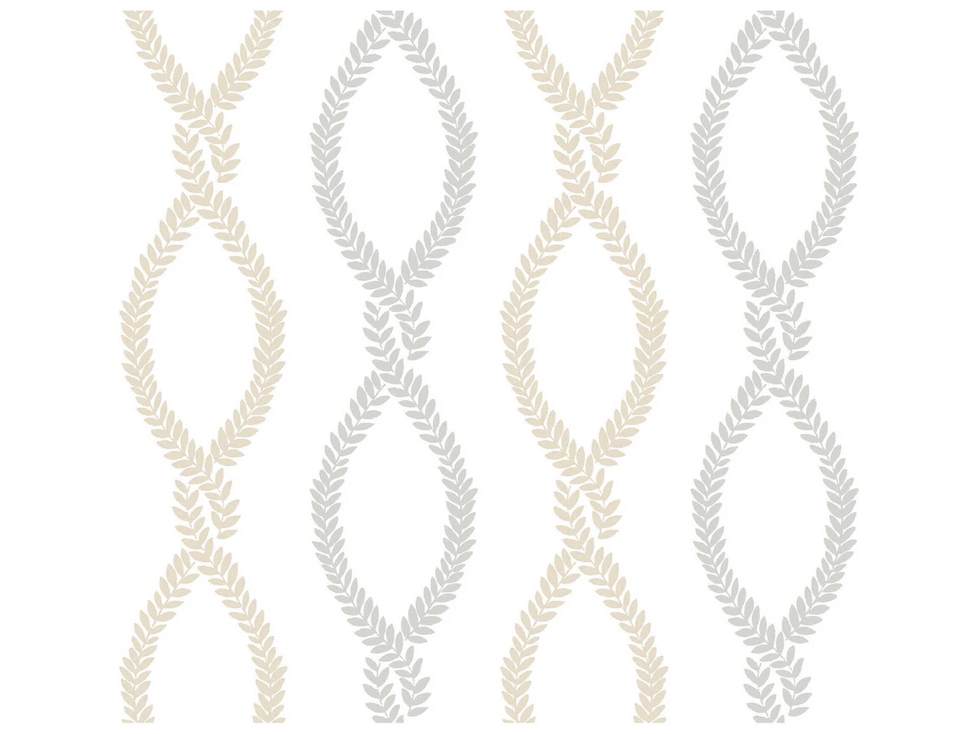 Laureate Neutral Vine Trellis Wallpaper in Grey Beige and White