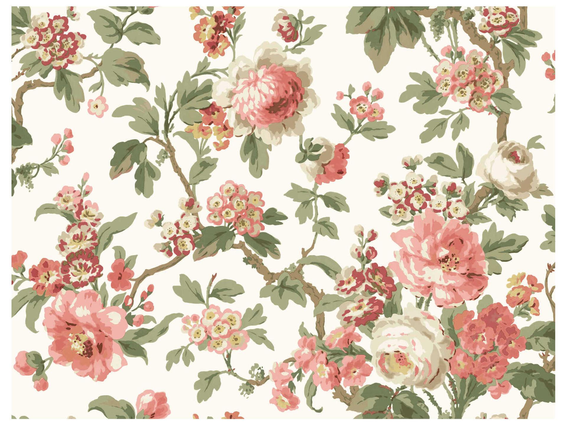 Beatrix Coral Vintage Floral Unpasted Non-Woven Wallpaper