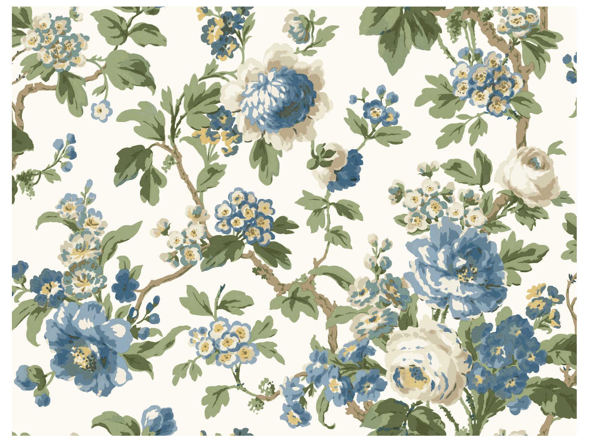 Antonina Vella Jardin Beatrix Blue Vintage Floral Wallpaper